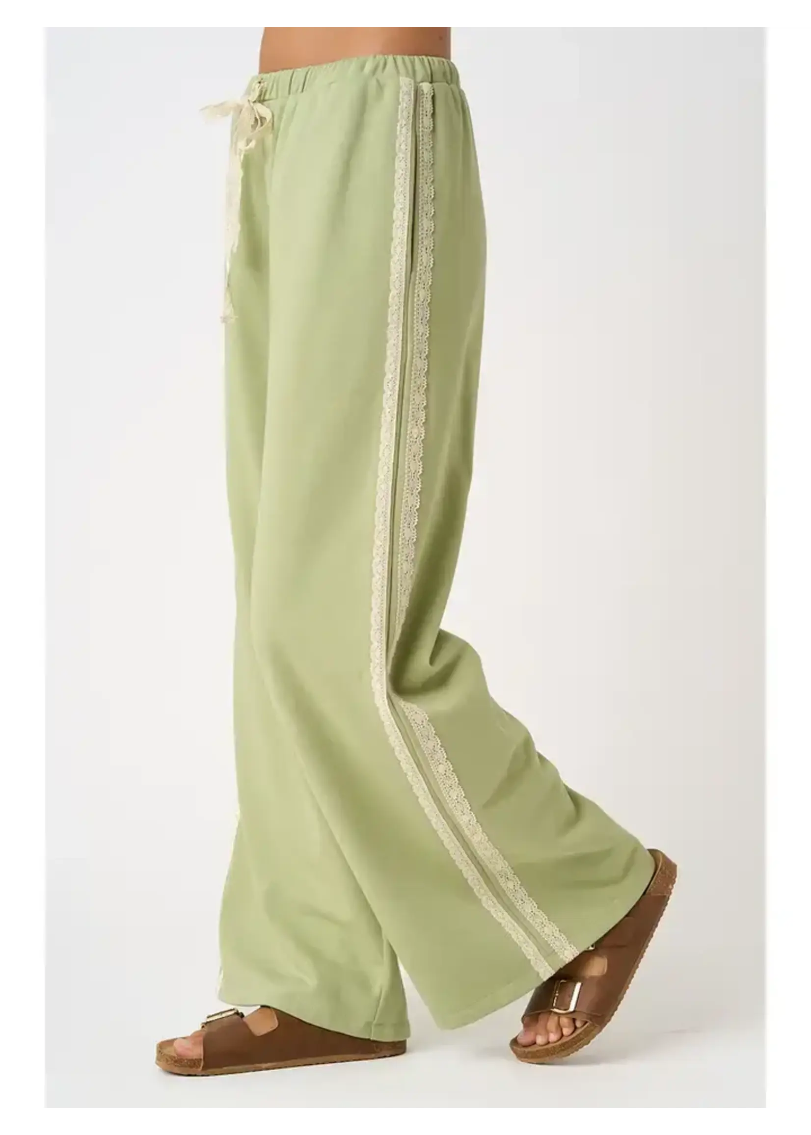 mittoshop M Lace Striped Elastic Waist Terry Sweatpants