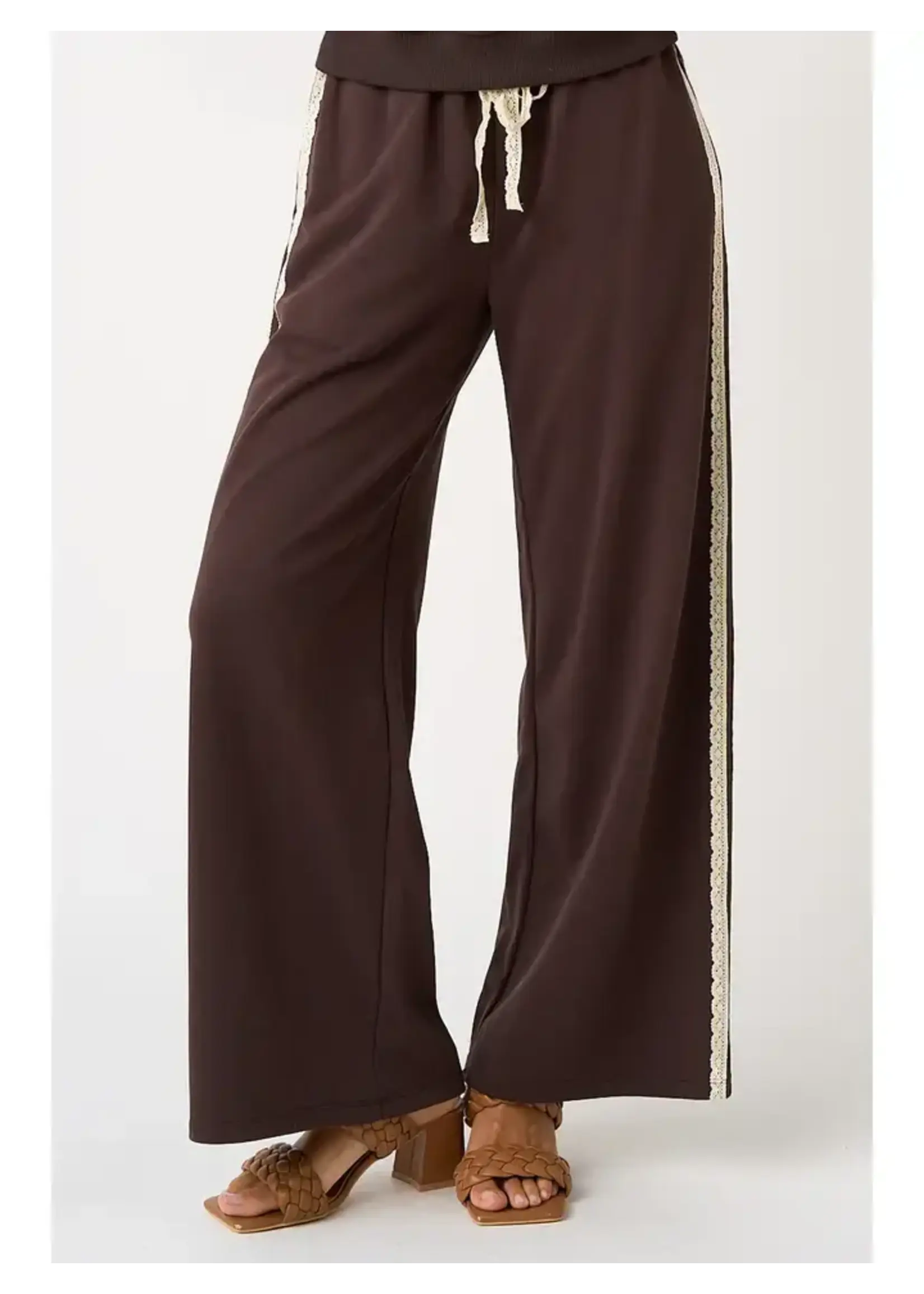 mittoshop M Lace Striped Elastic Waist Terry Sweatpants