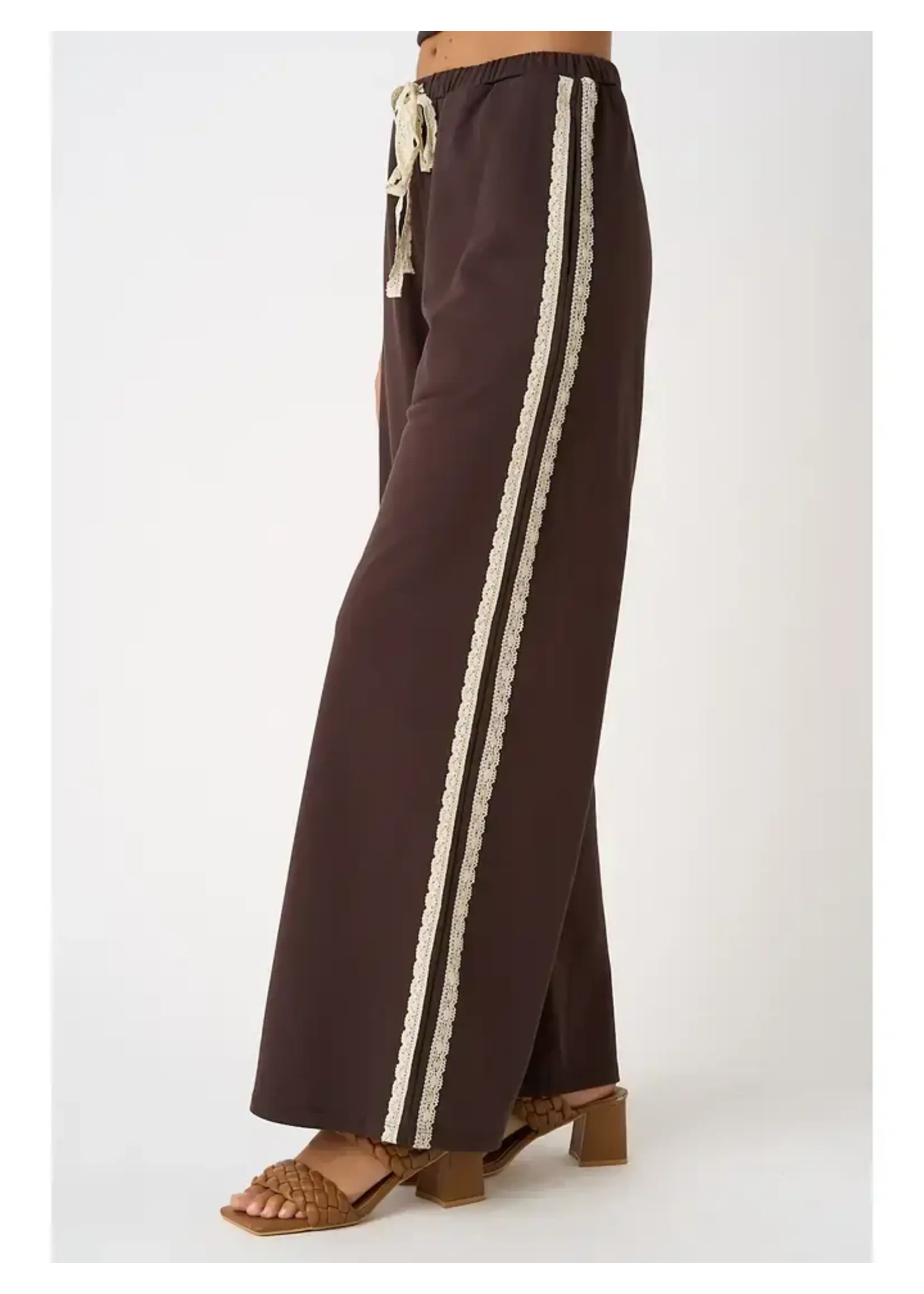 mittoshop M Lace Striped Elastic Waist Terry Sweatpants