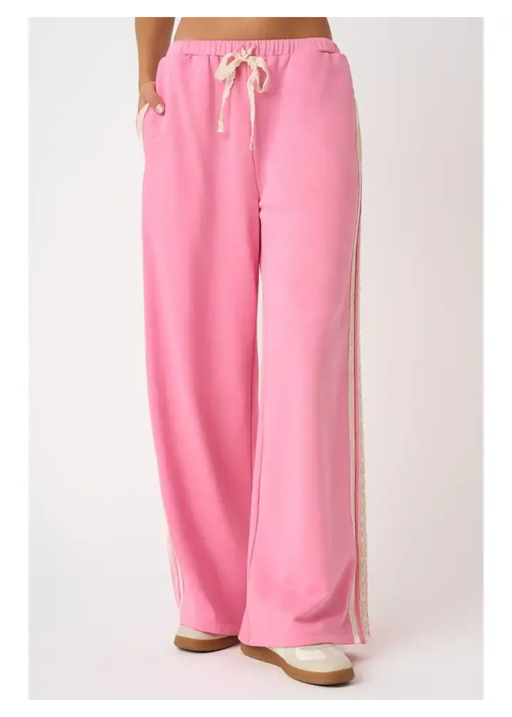 mittoshop M Lace Striped Elastic Waist Terry Sweatpants