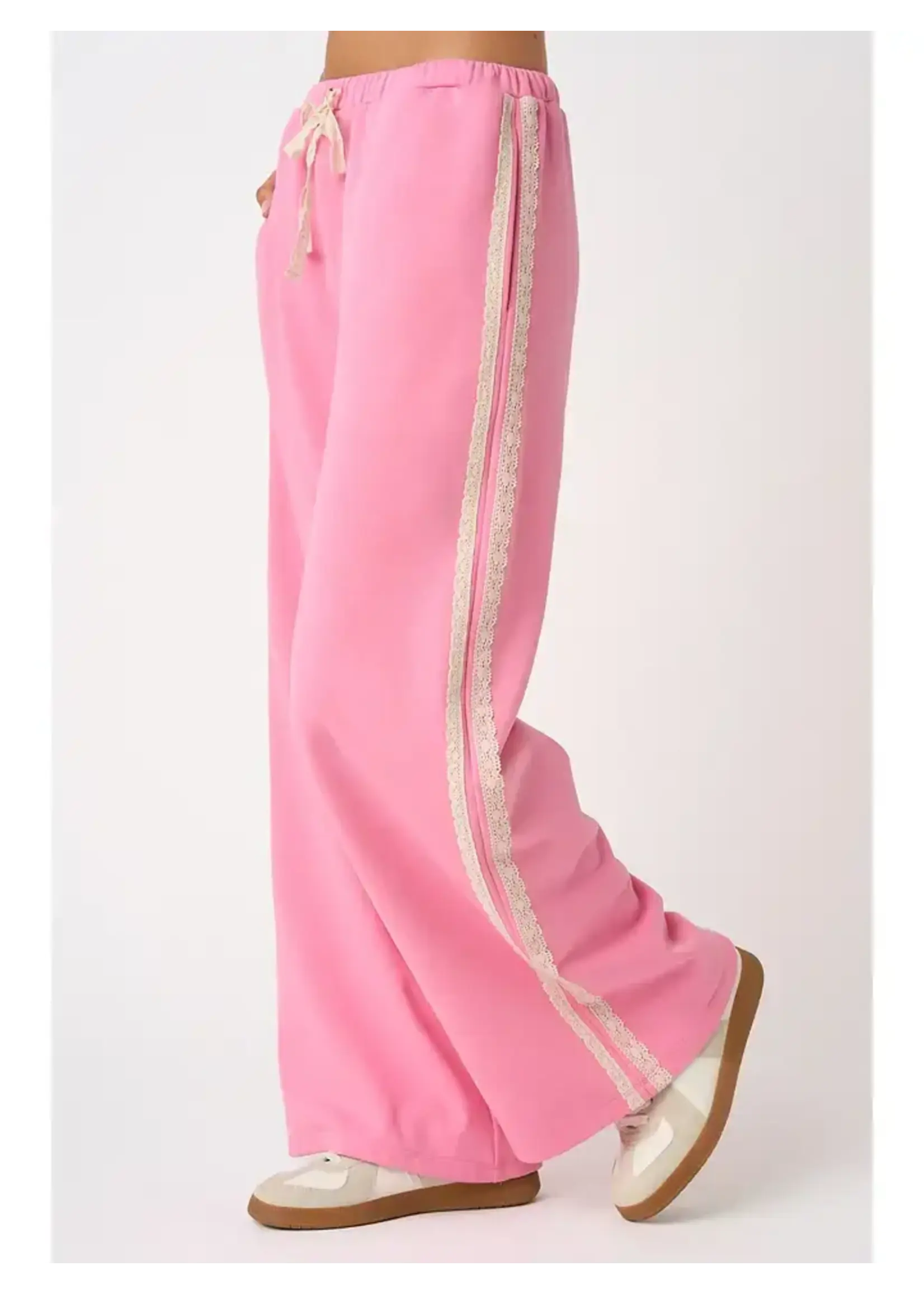 mittoshop M Lace Striped Elastic Waist Terry Sweatpants