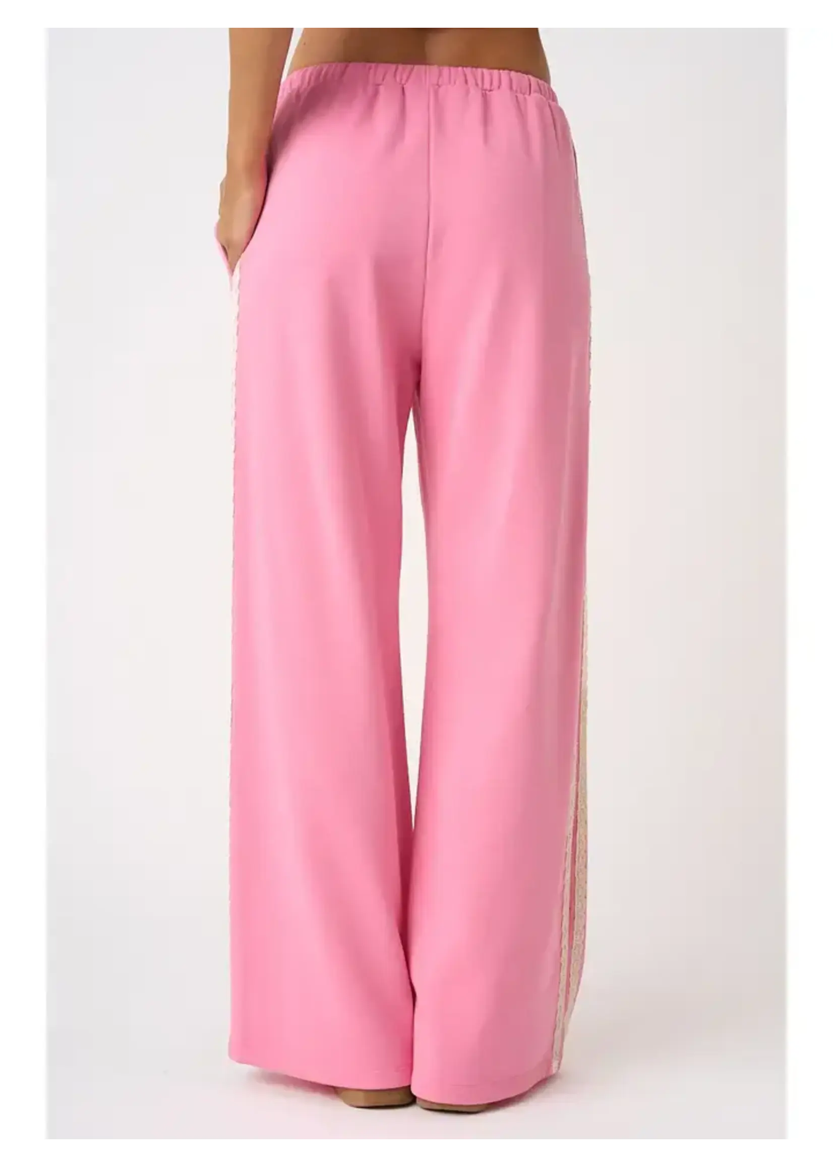 mittoshop M Lace Striped Elastic Waist Terry Sweatpants