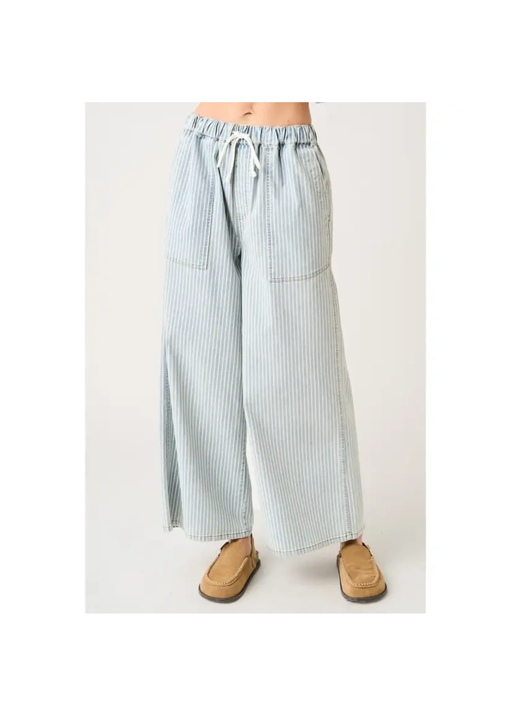 mittoshop M Striped Drawstring Elastic Waist Wide Leg Pants