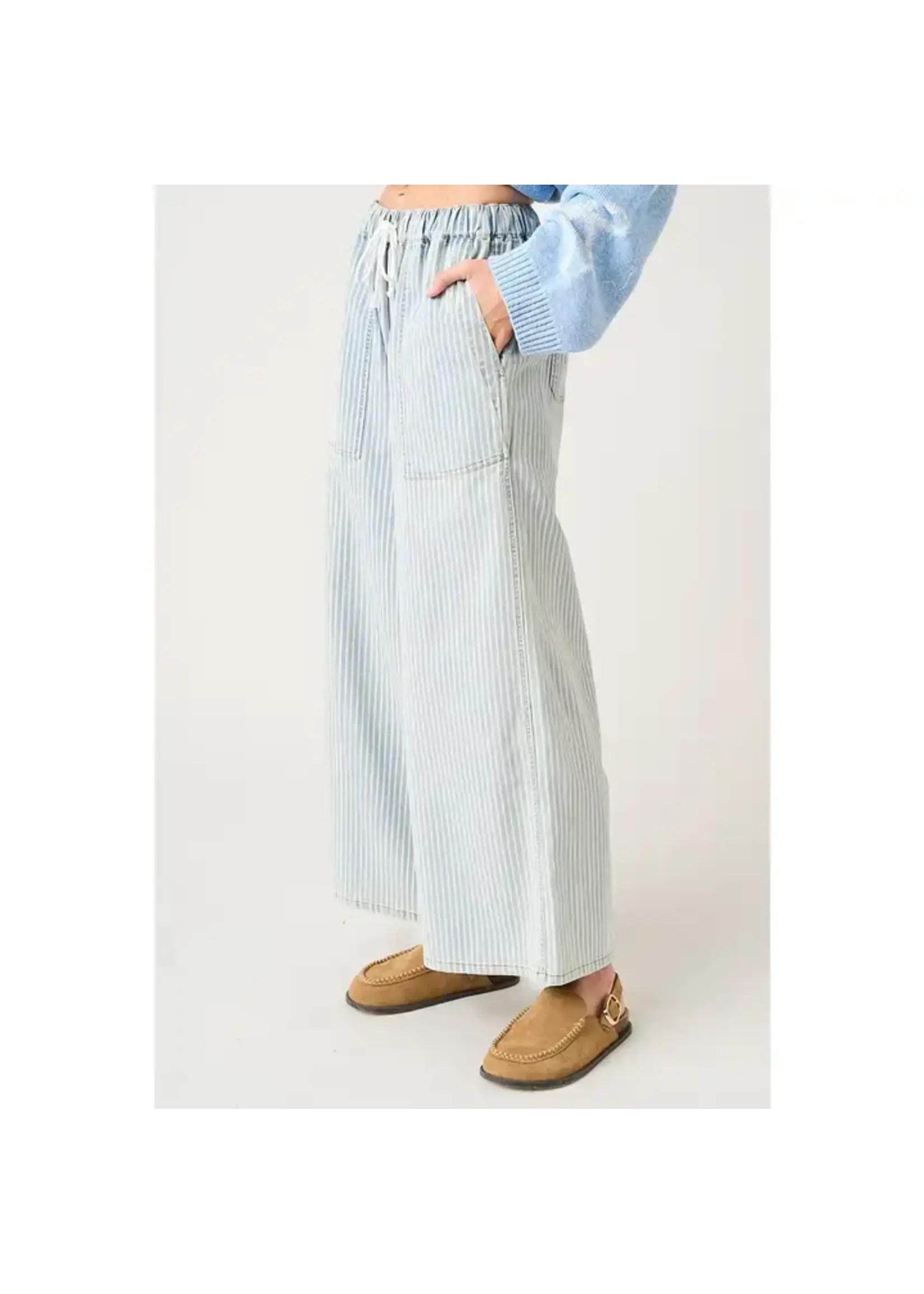 mittoshop M Striped Drawstring Elastic Waist Wide Leg Pants