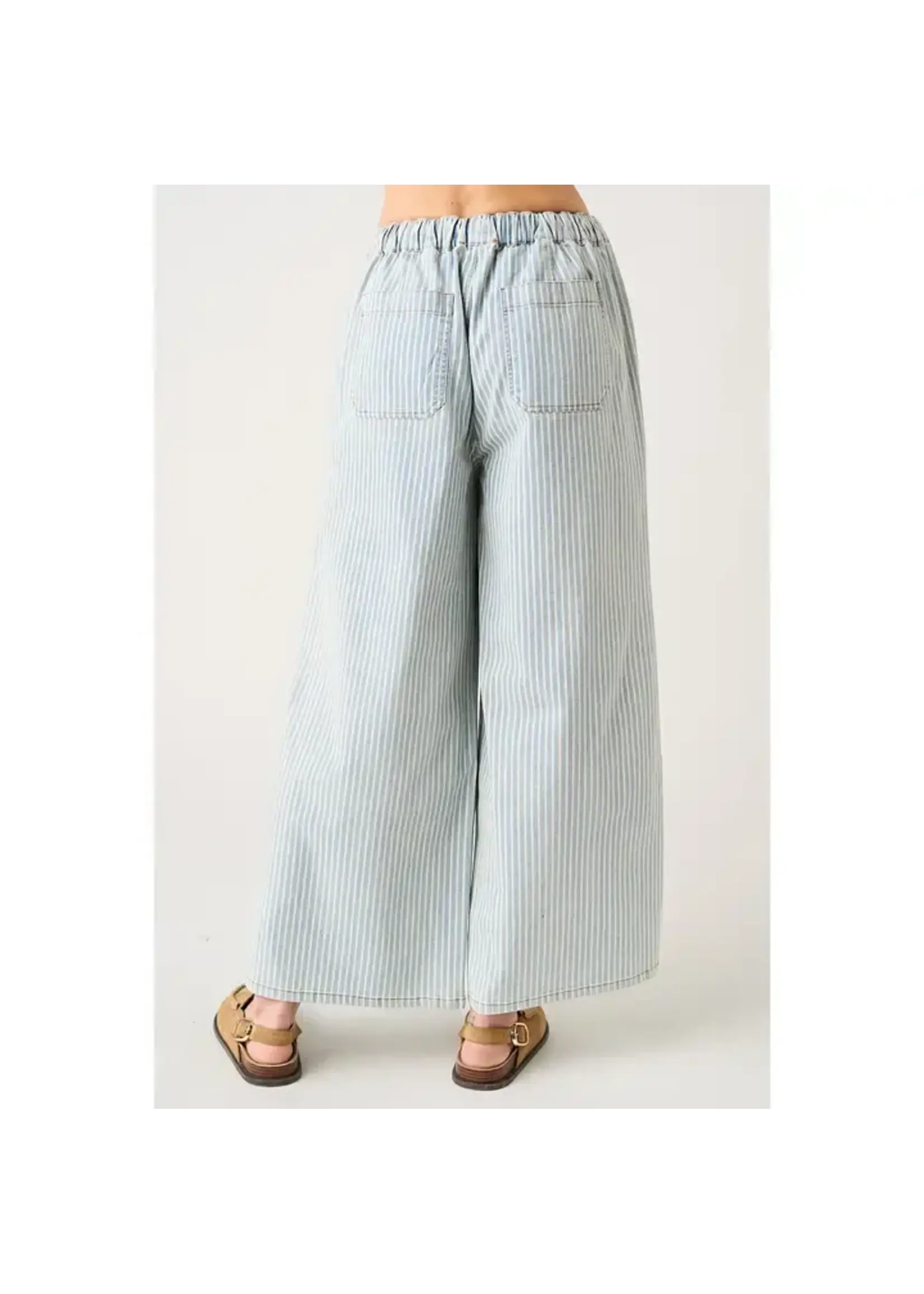 mittoshop M Striped Drawstring Elastic Waist Wide Leg Pants