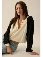 Promesa Colorblock Slub-Knit Henley Raglan-Sleeve Sweater
