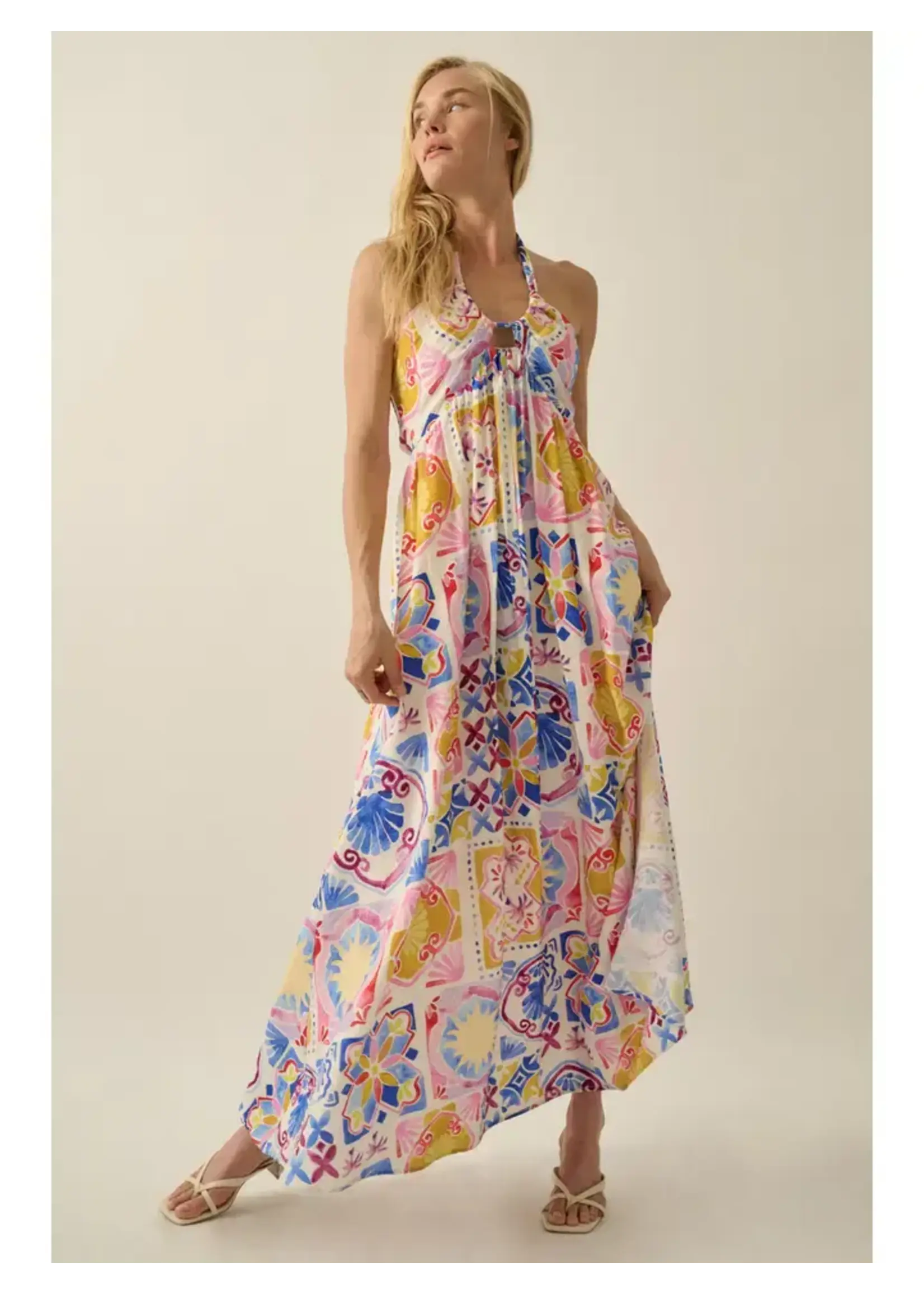 Promesa P Tropical Print Woven  Halter Maxi