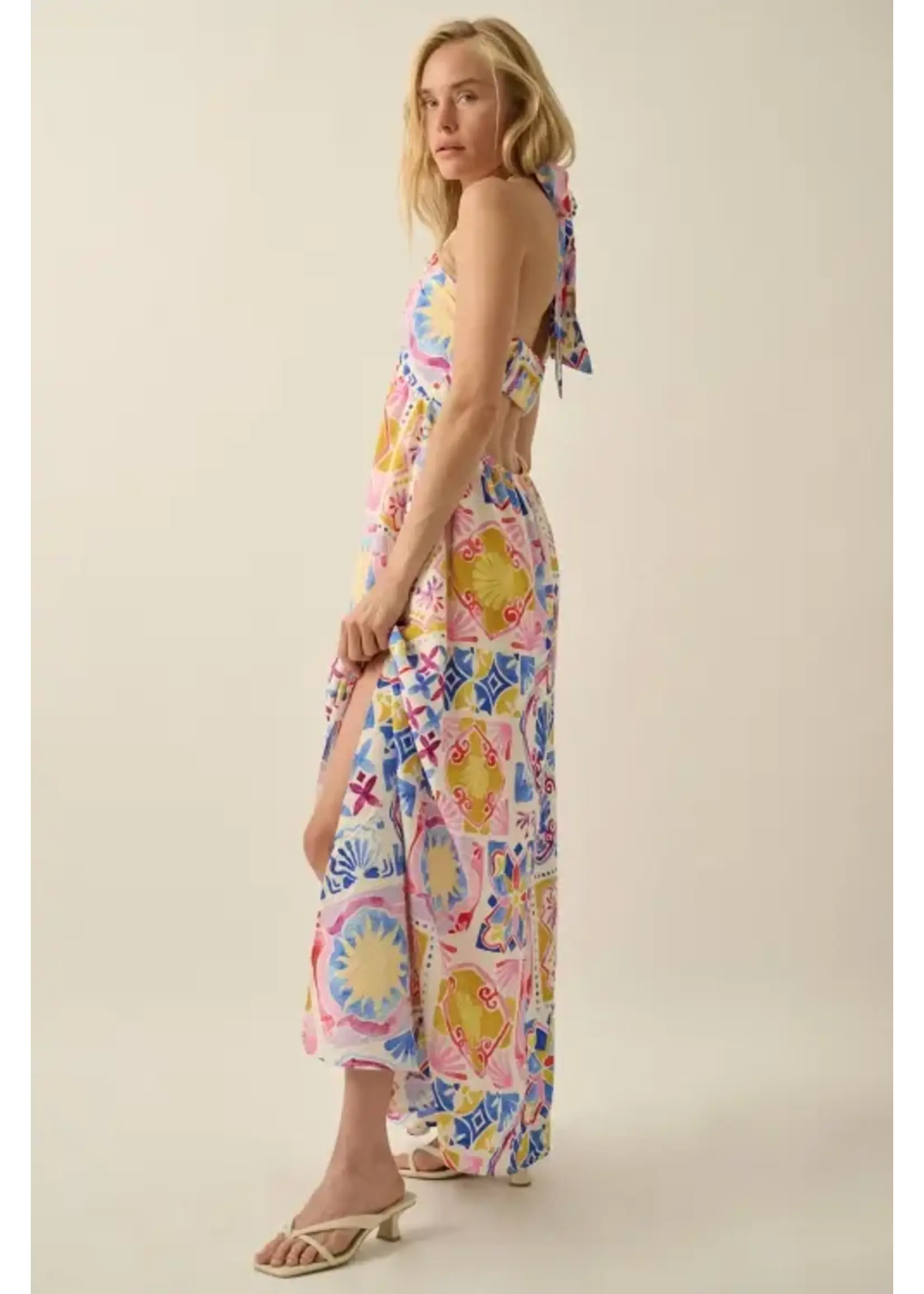 Promesa P Tropical Print Woven  Halter Maxi