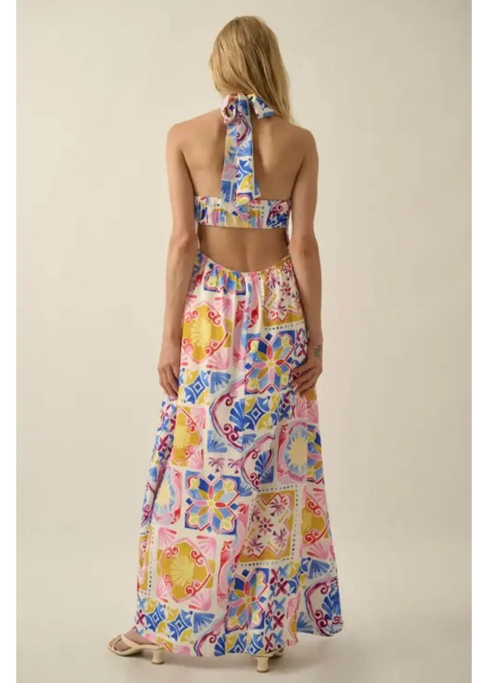 Promesa P Tropical Print Woven  Halter Maxi