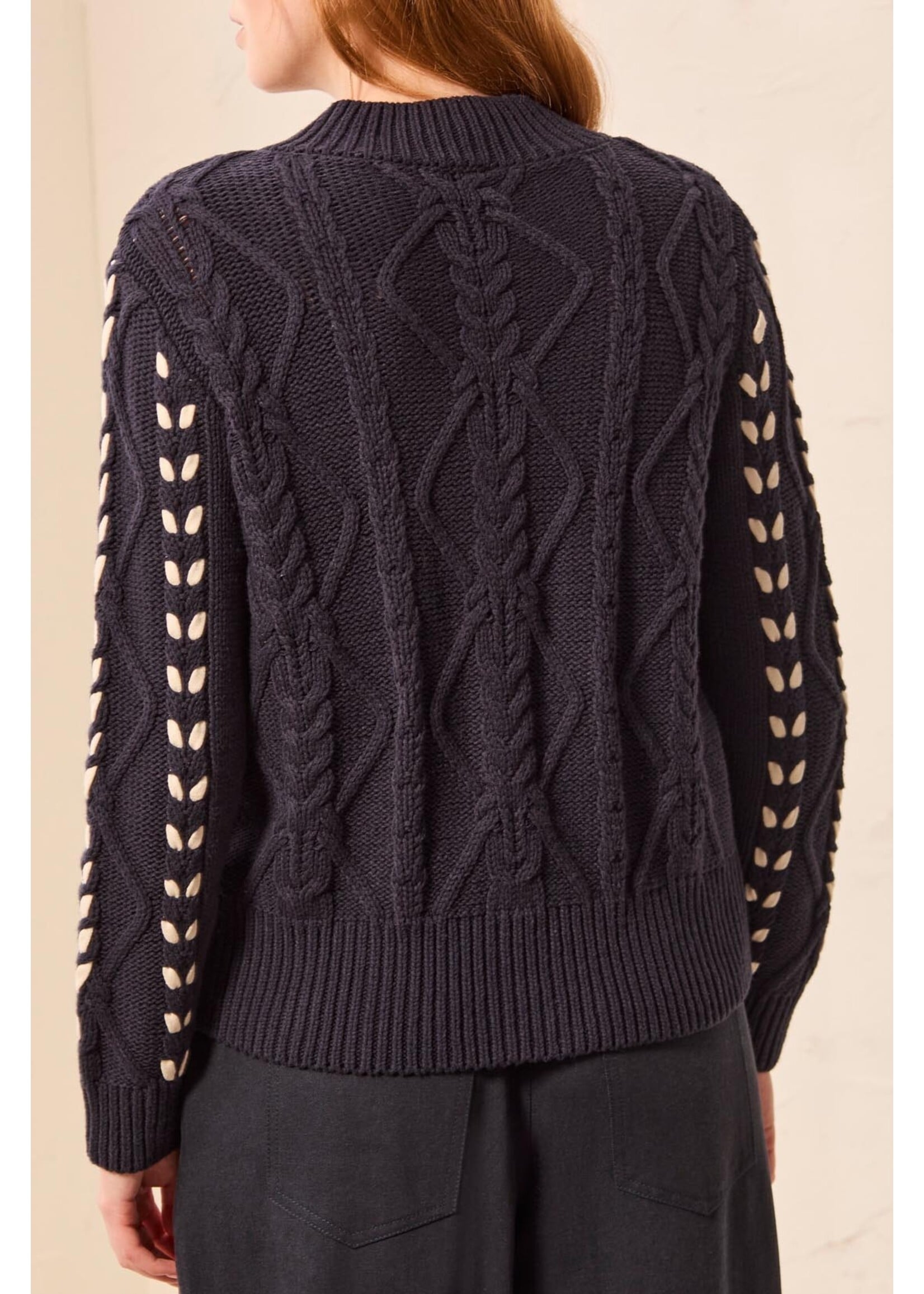 Tribal T Mock Neck Cable Sweater
