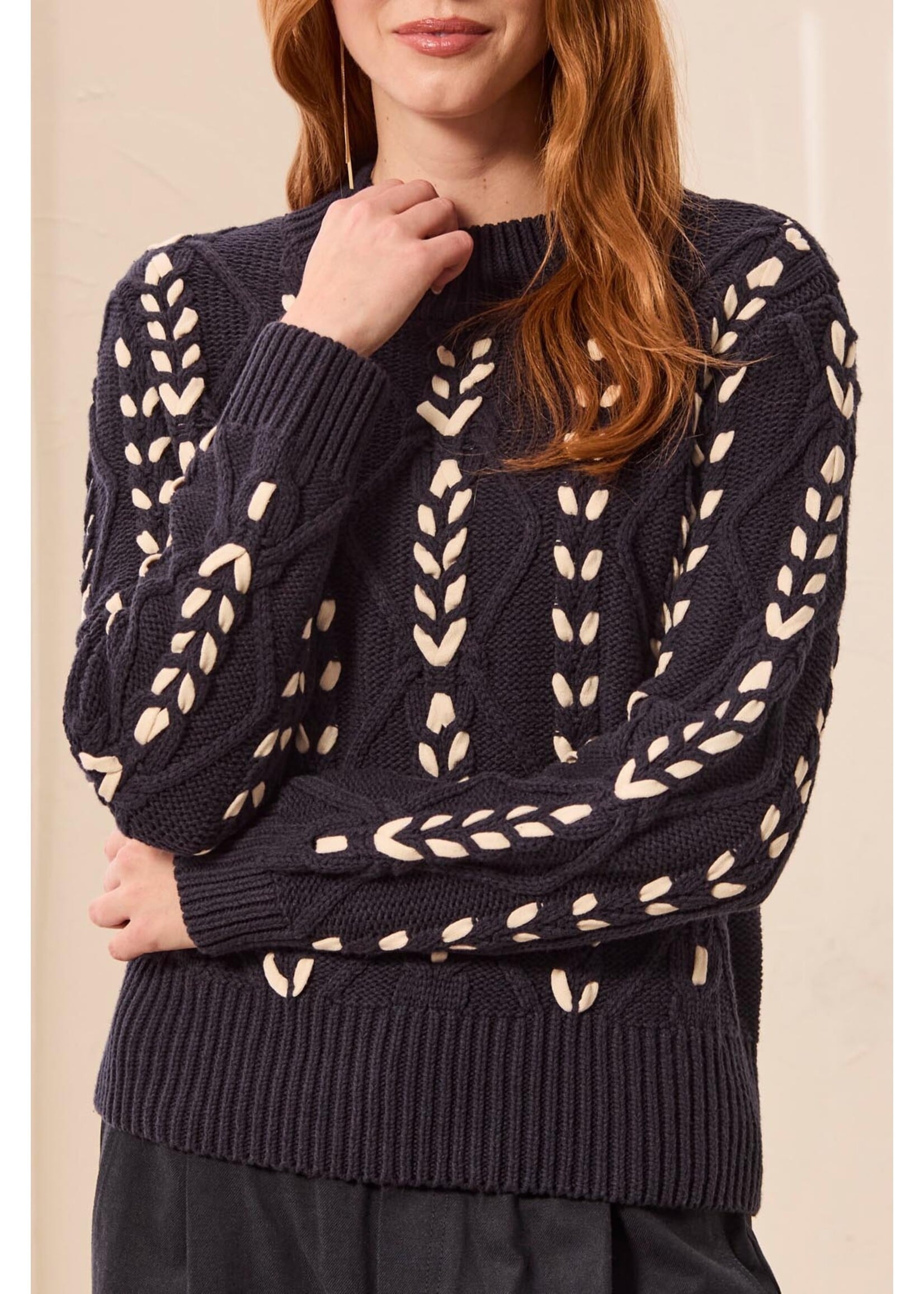 Tribal T Mock Neck Cable Sweater