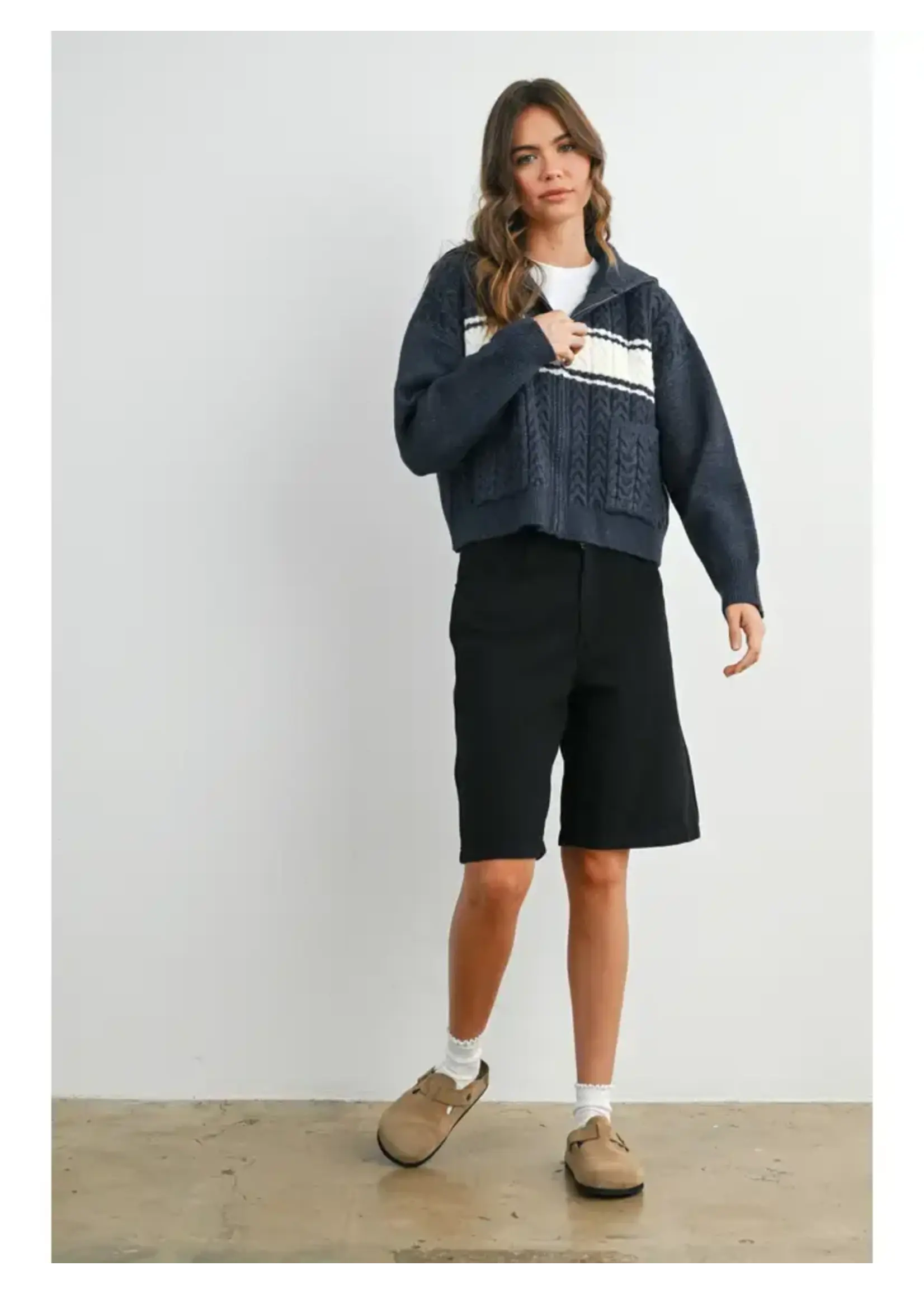 Buttermelon BM Collared Striped Knit Top