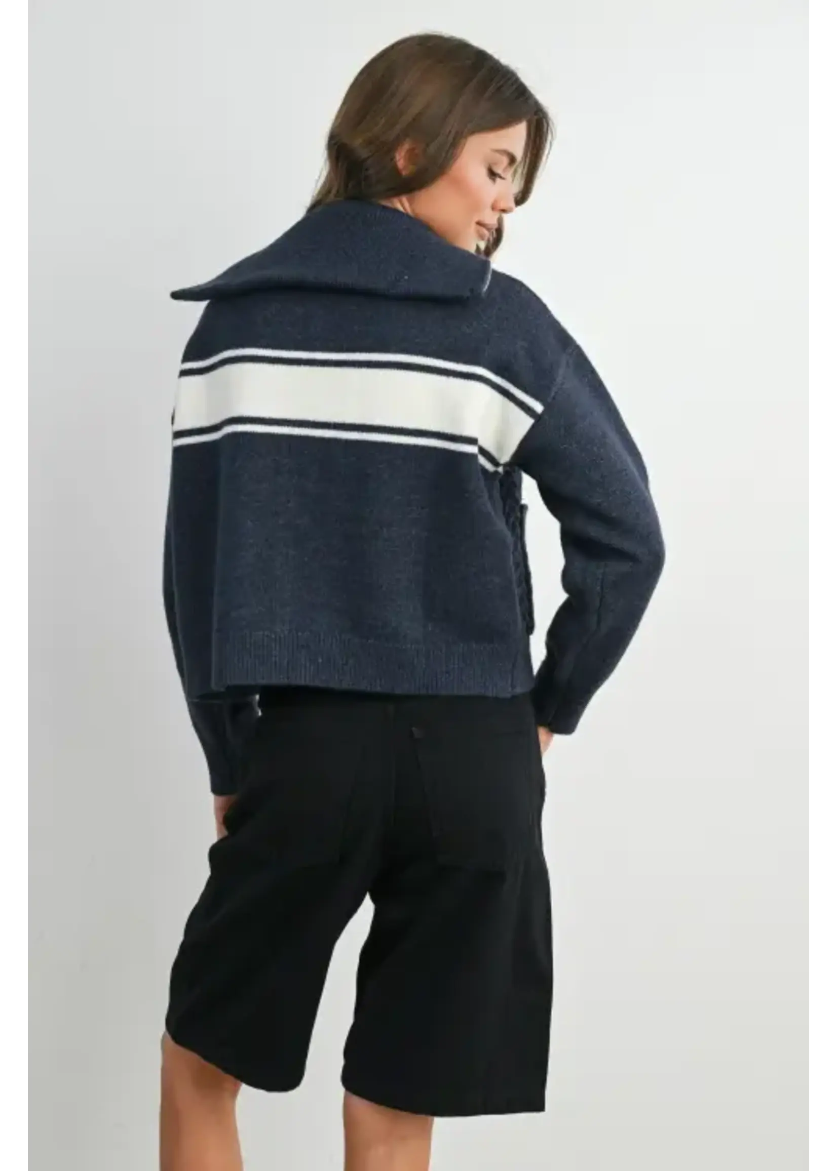 Buttermelon BM Collared Striped Knit Top