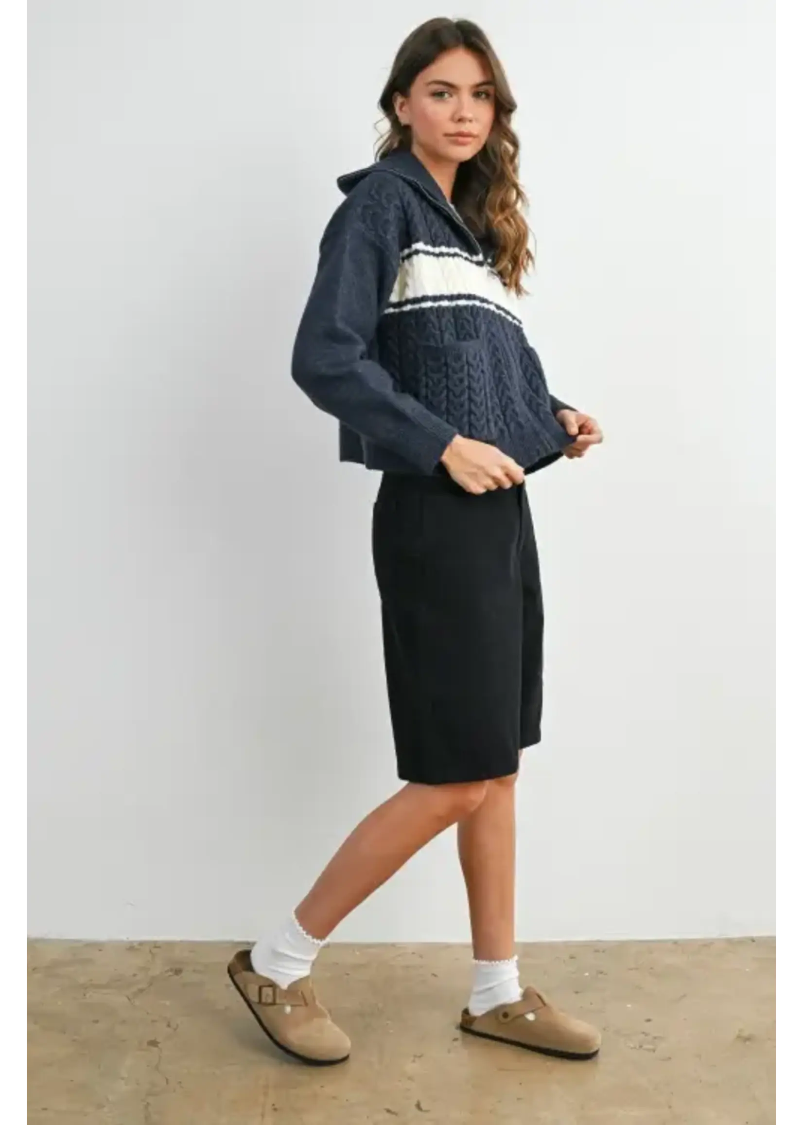 Buttermelon BM Collared Striped Knit Top