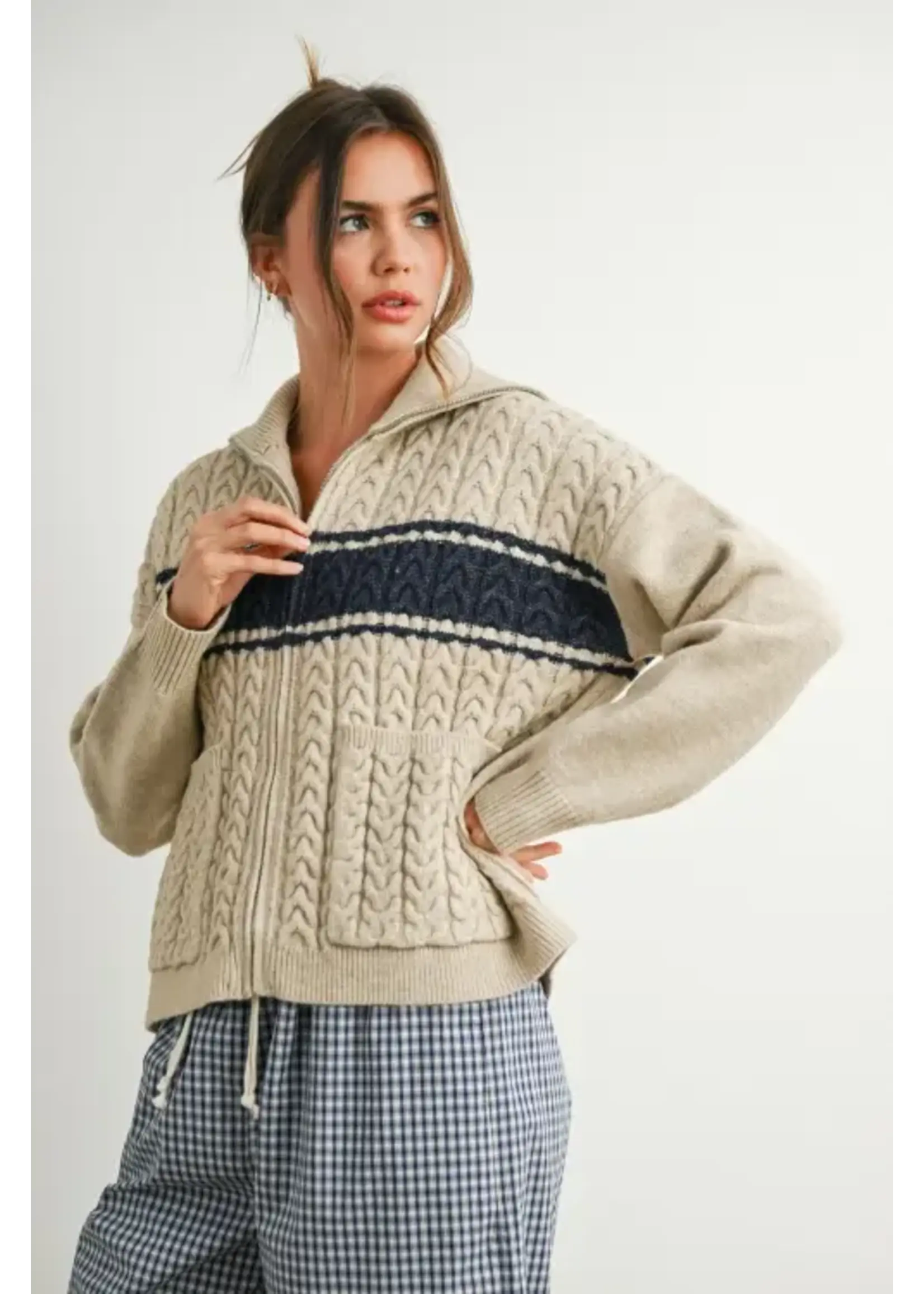 Buttermelon BM Collared Striped Knit Top