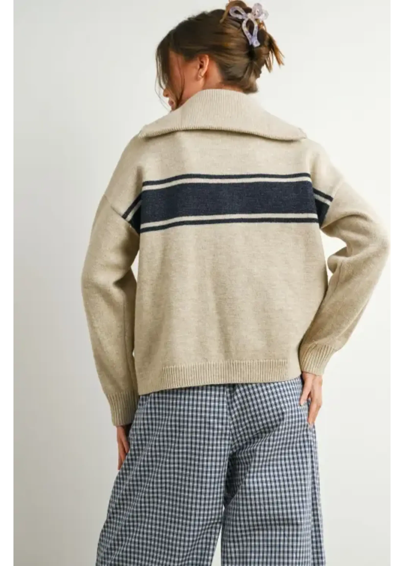Buttermelon BM Collared Striped Knit Top