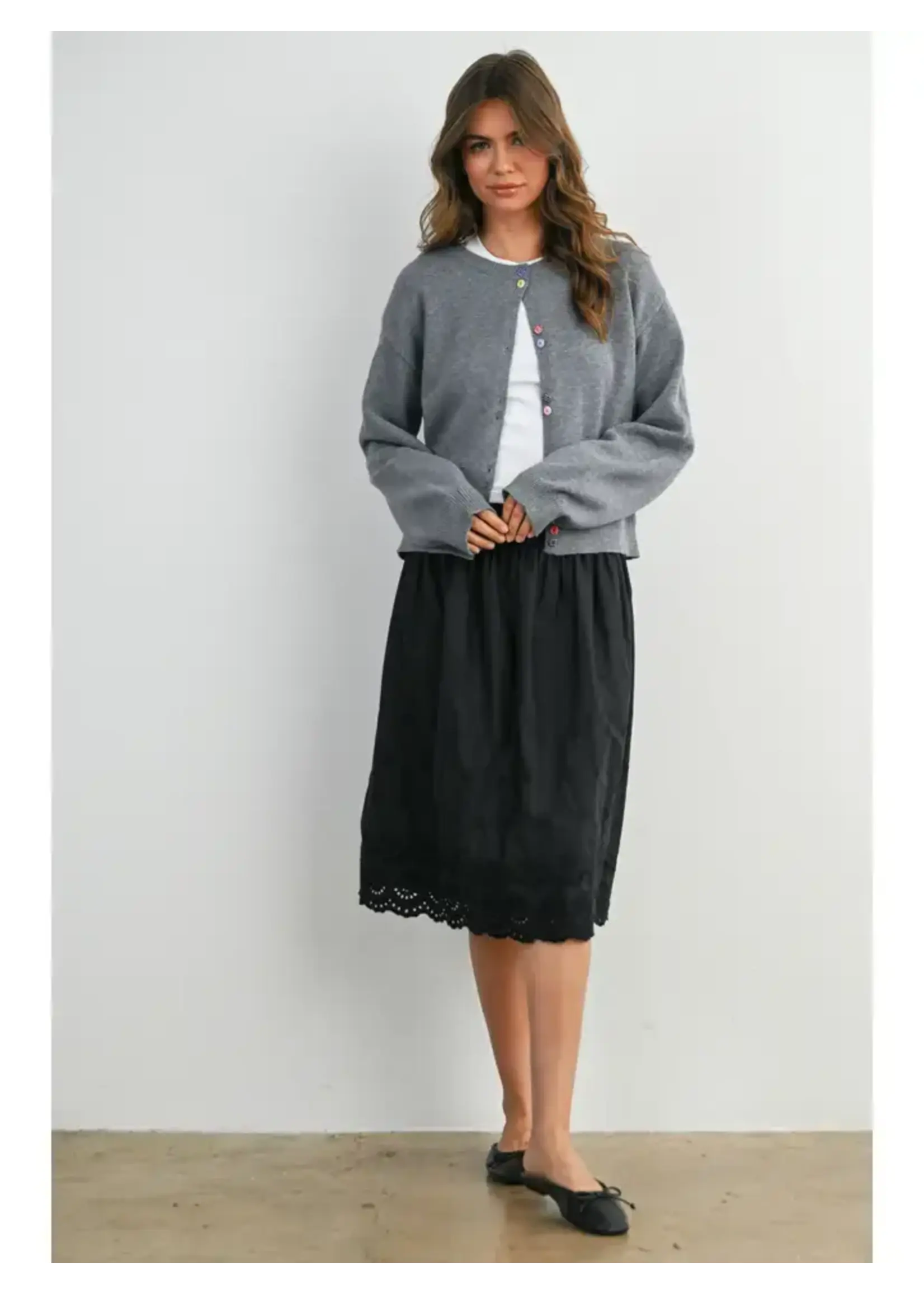 Buttermelon BM Long Sleeve Buttoned Cropped Cardigan