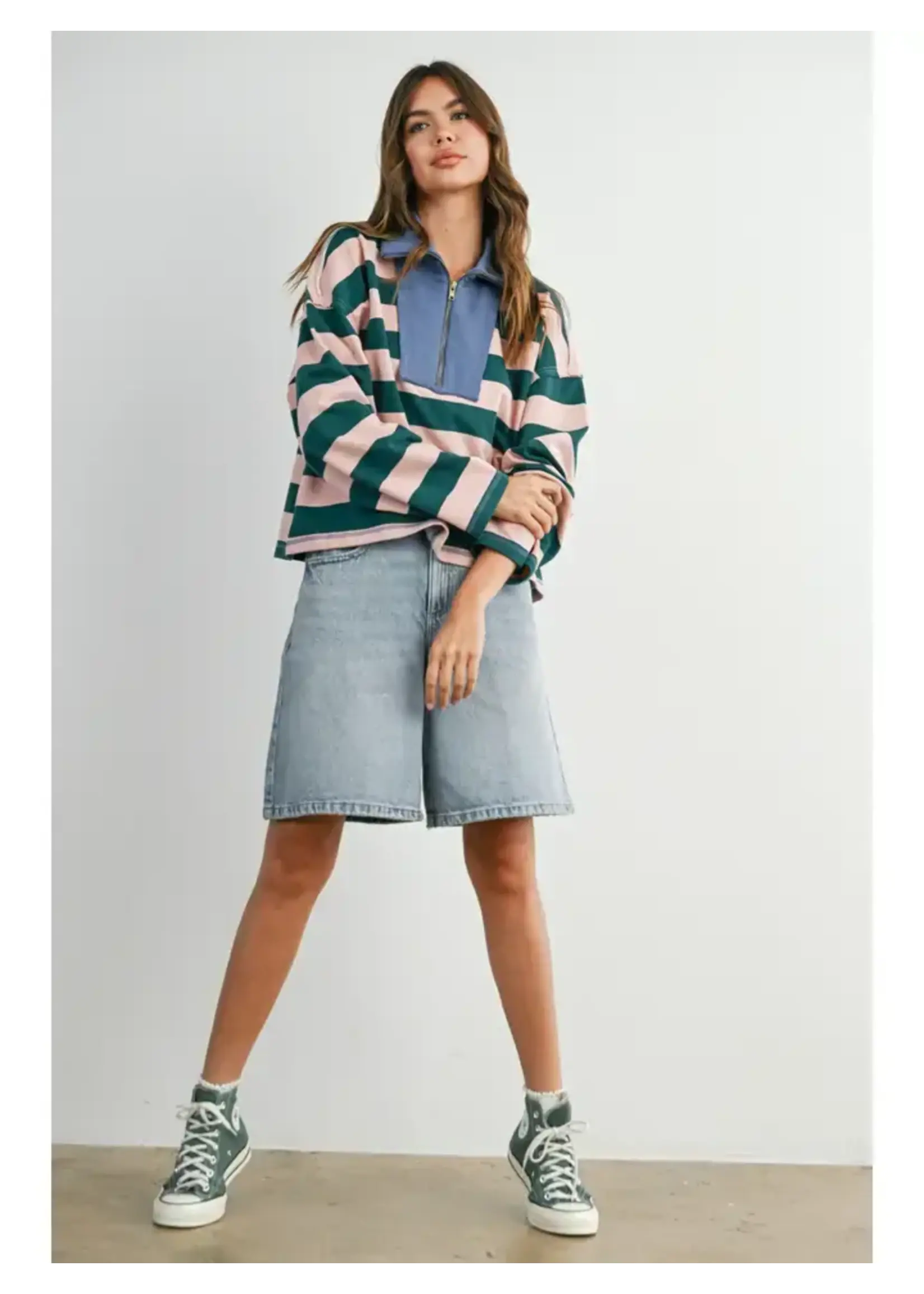 Buttermelon BM Striped Quarter-Zip Contrast
