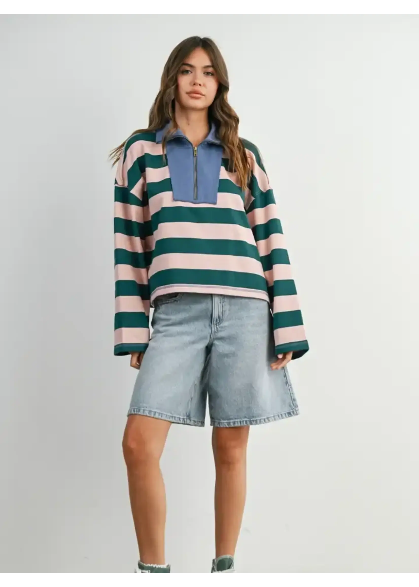 Buttermelon BM Striped Quarter-Zip Contrast