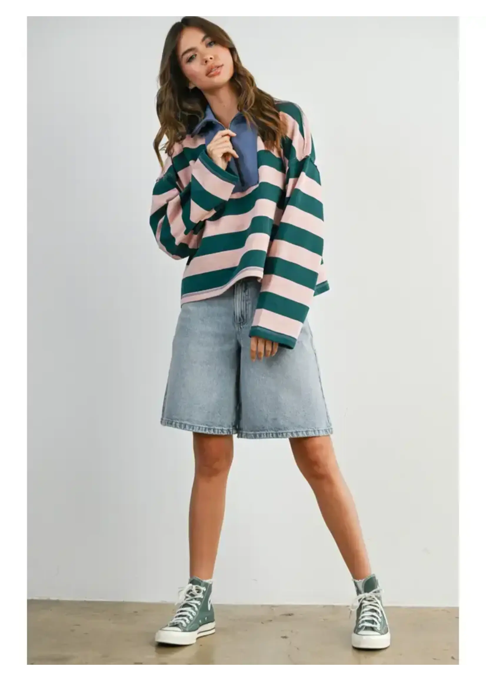 Buttermelon BM Striped Quarter-Zip Contrast