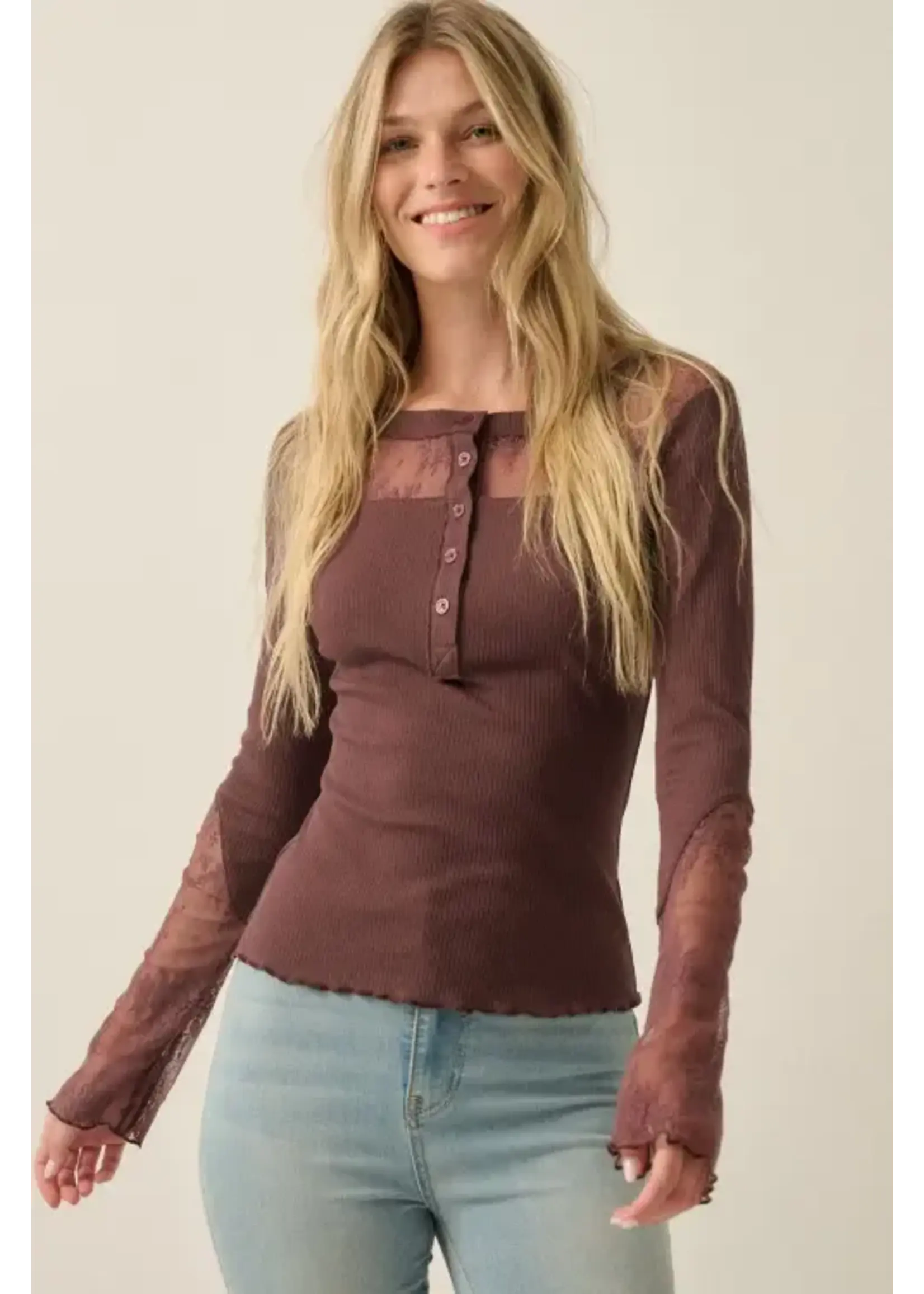 Promesa P Ribbed Lace Henley Top