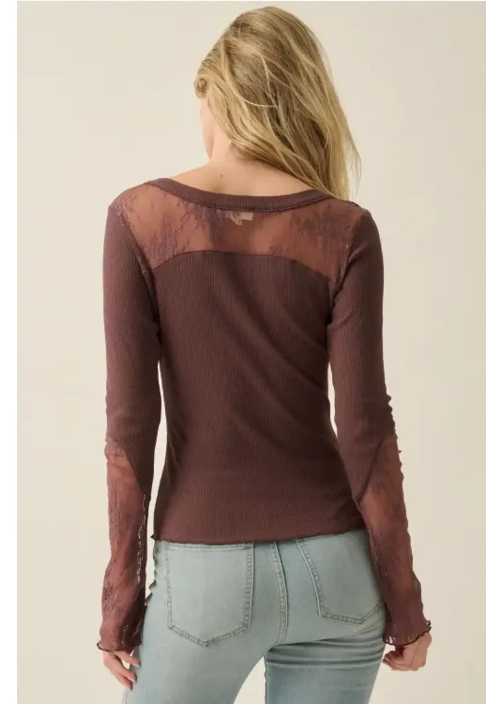Promesa P Ribbed Lace Henley Top