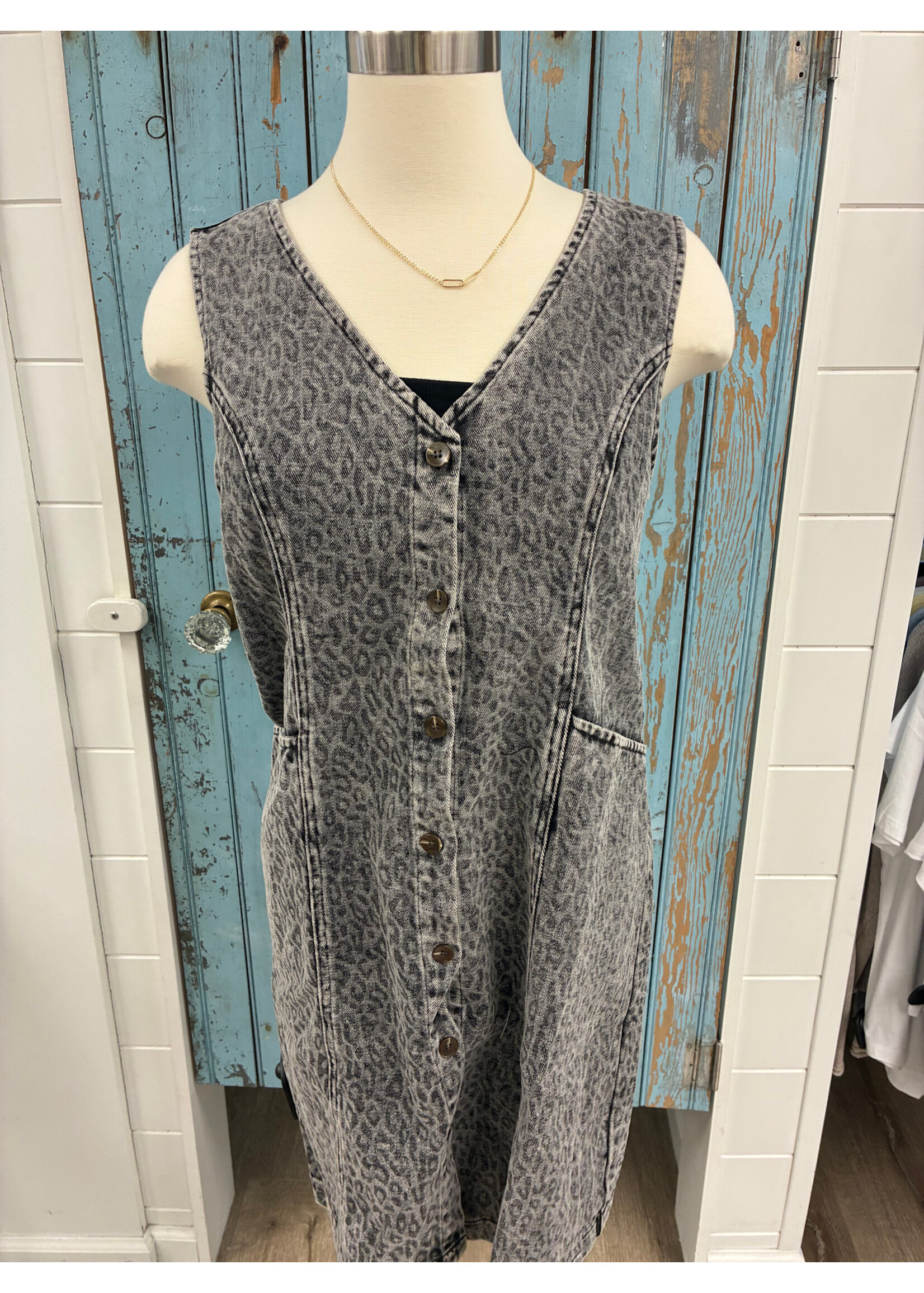 Mystree Mst Denim Leopard Print Dress