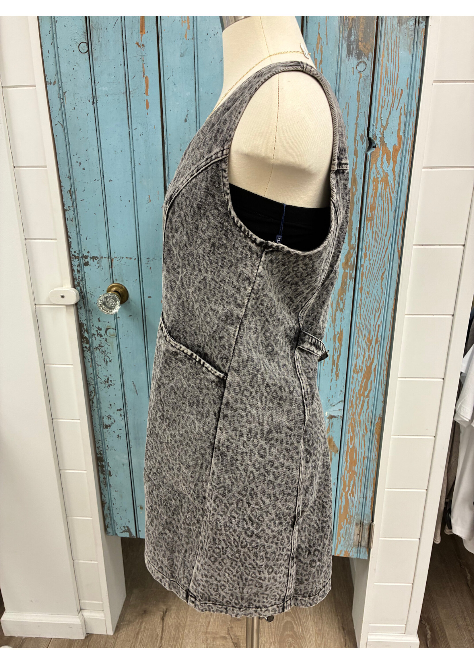 Mystree Mst Denim Leopard Print Dress