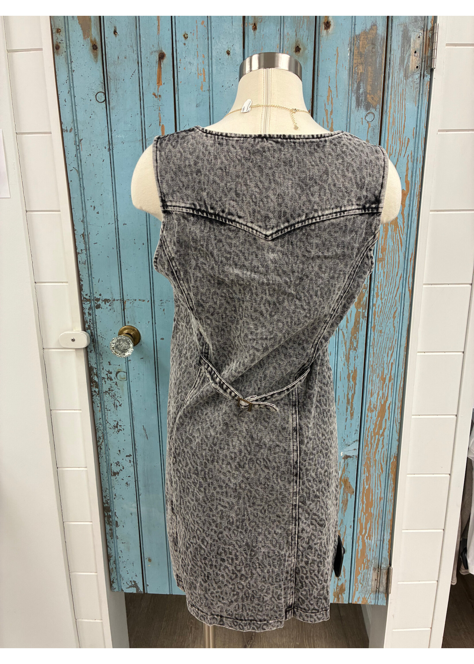 Mystree Mst Denim Leopard Print Dress