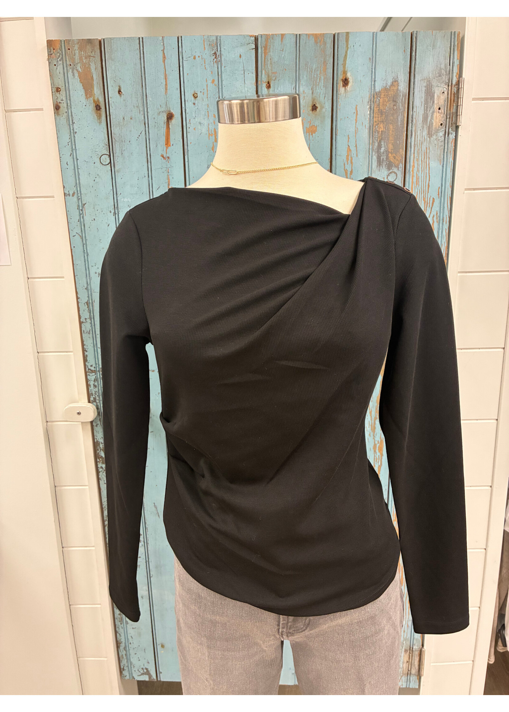 Mystree Myst Draped Buttoned Shoulder Top