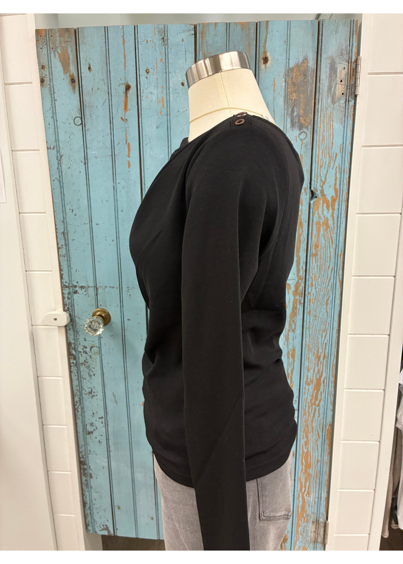 Mystree Myst Draped Buttoned Shoulder Top