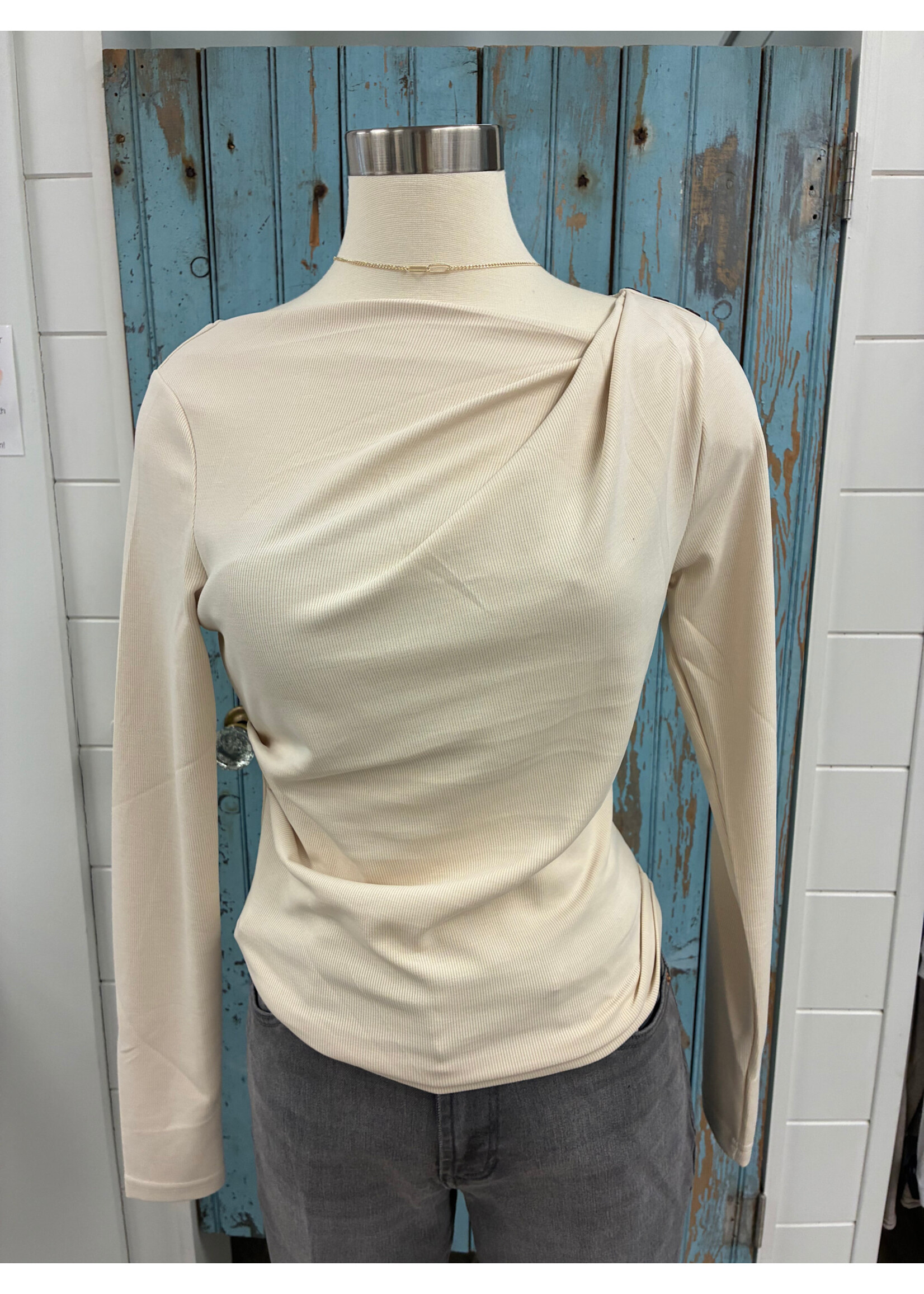 Mystree Myst Draped Buttoned Shoulder Top
