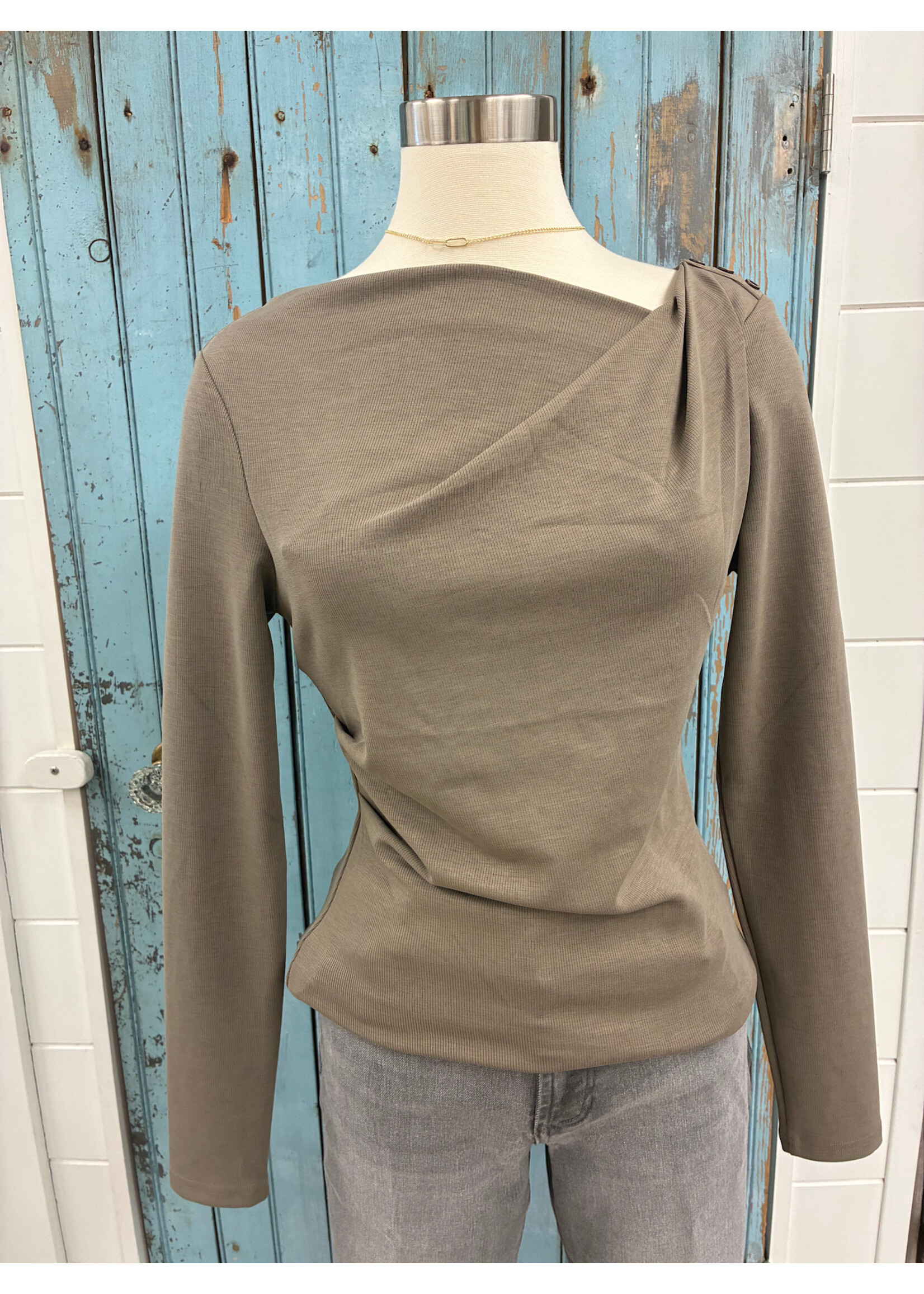 Mystree Myst Draped Buttoned Shoulder Top