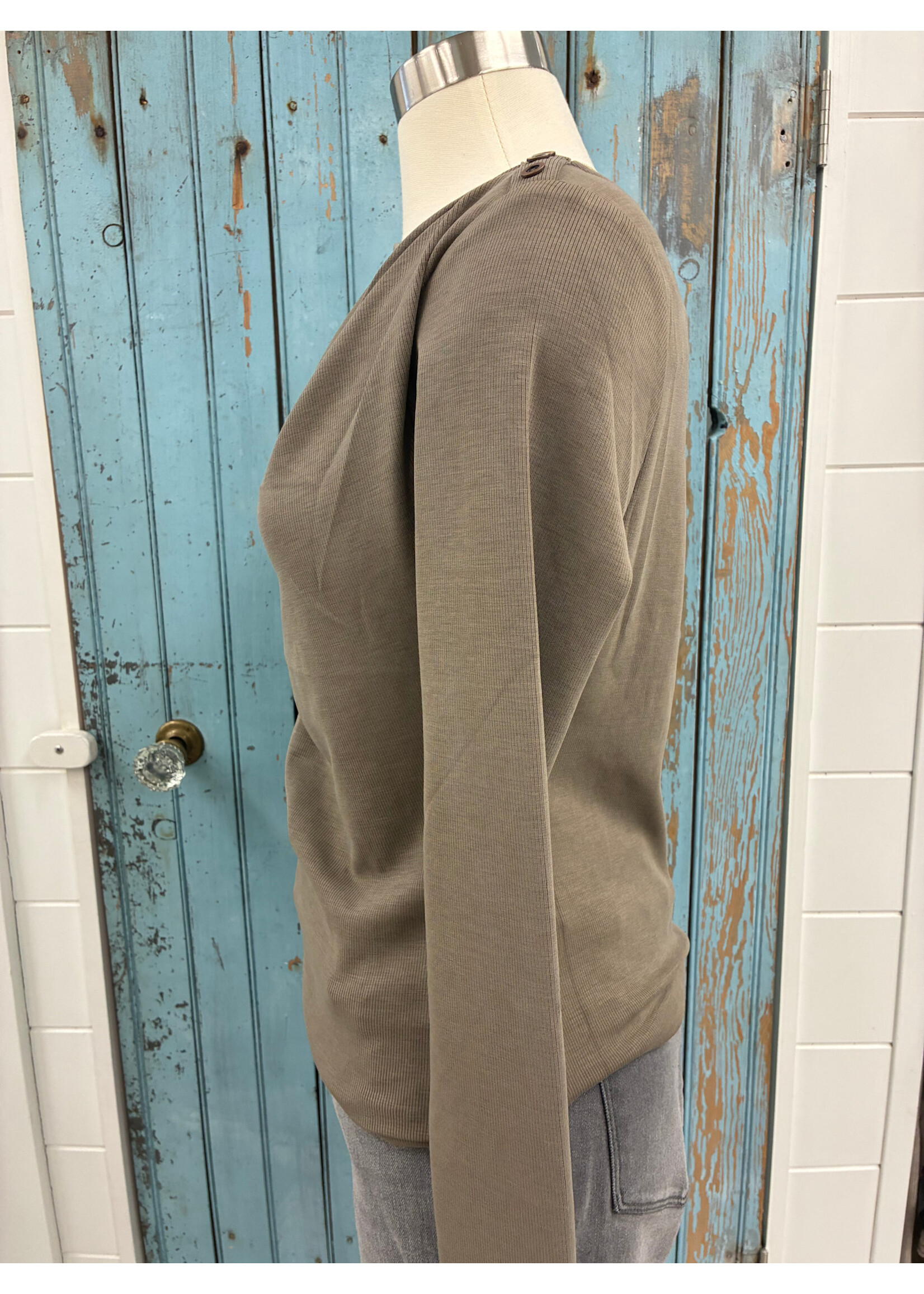 Mystree Myst Draped Buttoned Shoulder Top