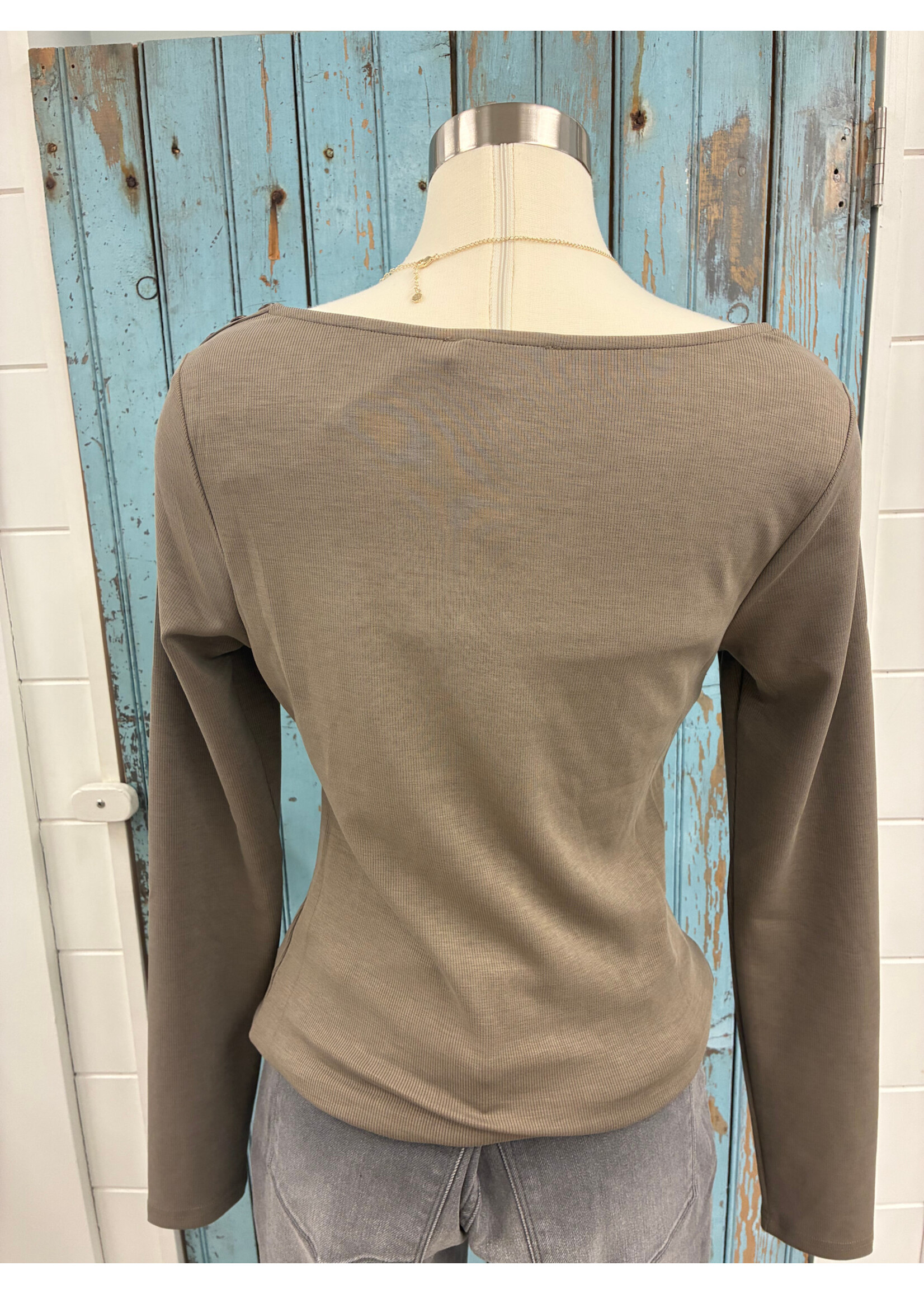 Mystree Myst Draped Buttoned Shoulder Top