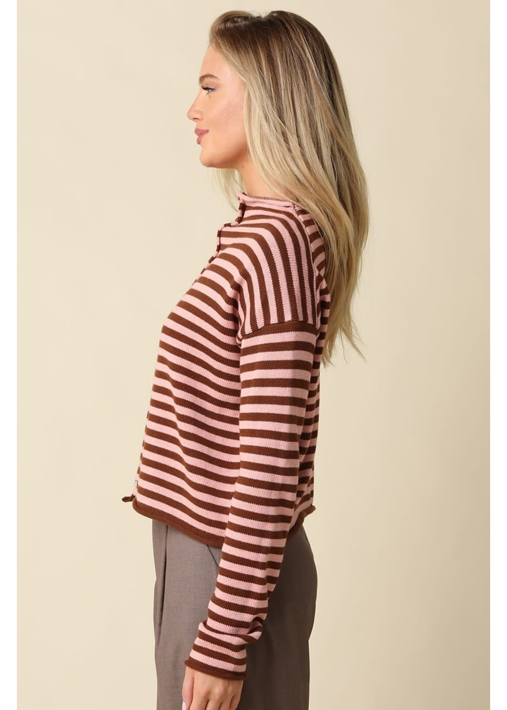 olivaceous O Elina Striped  Collar Sweater