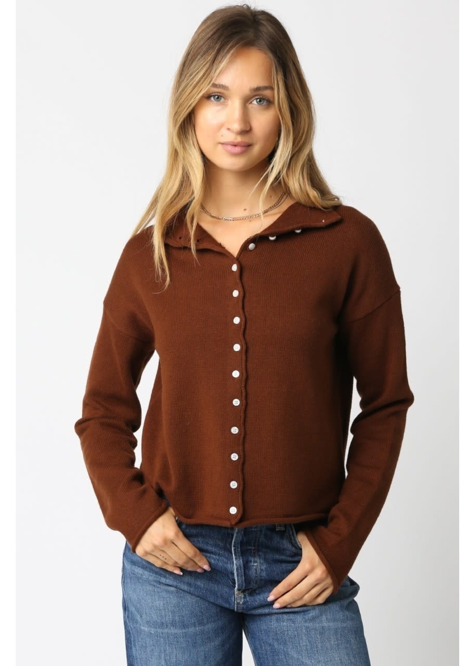 olivaceous O Elisa Button-Up Knit Top