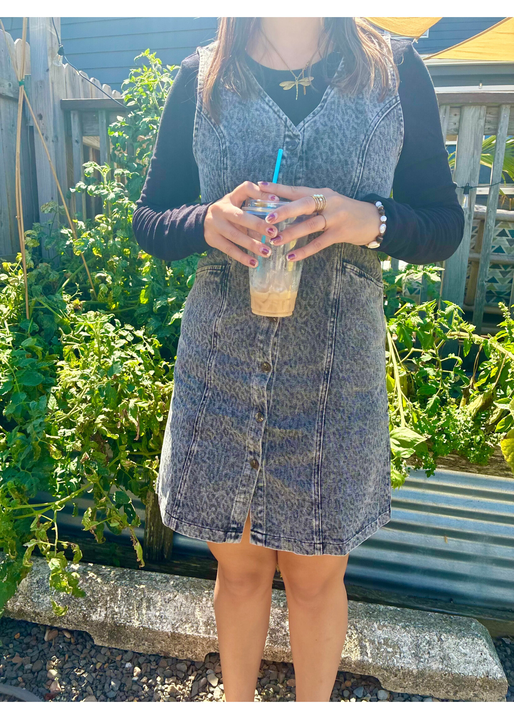 Mystree Mst Denim Leopard Print Dress