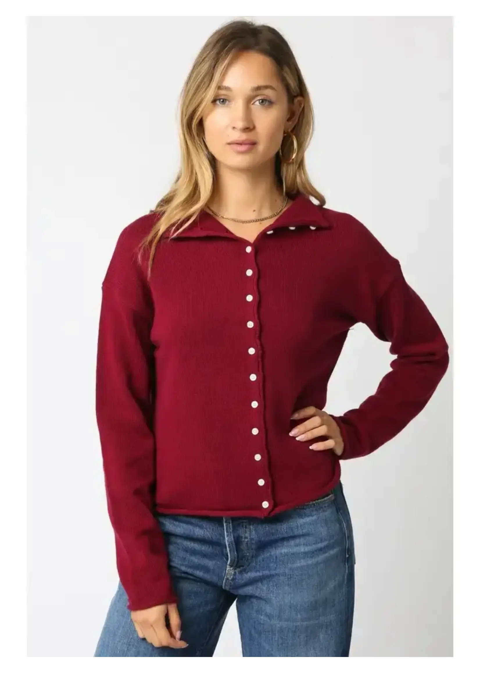olivaceous O Elisa Button-Up Knit Top
