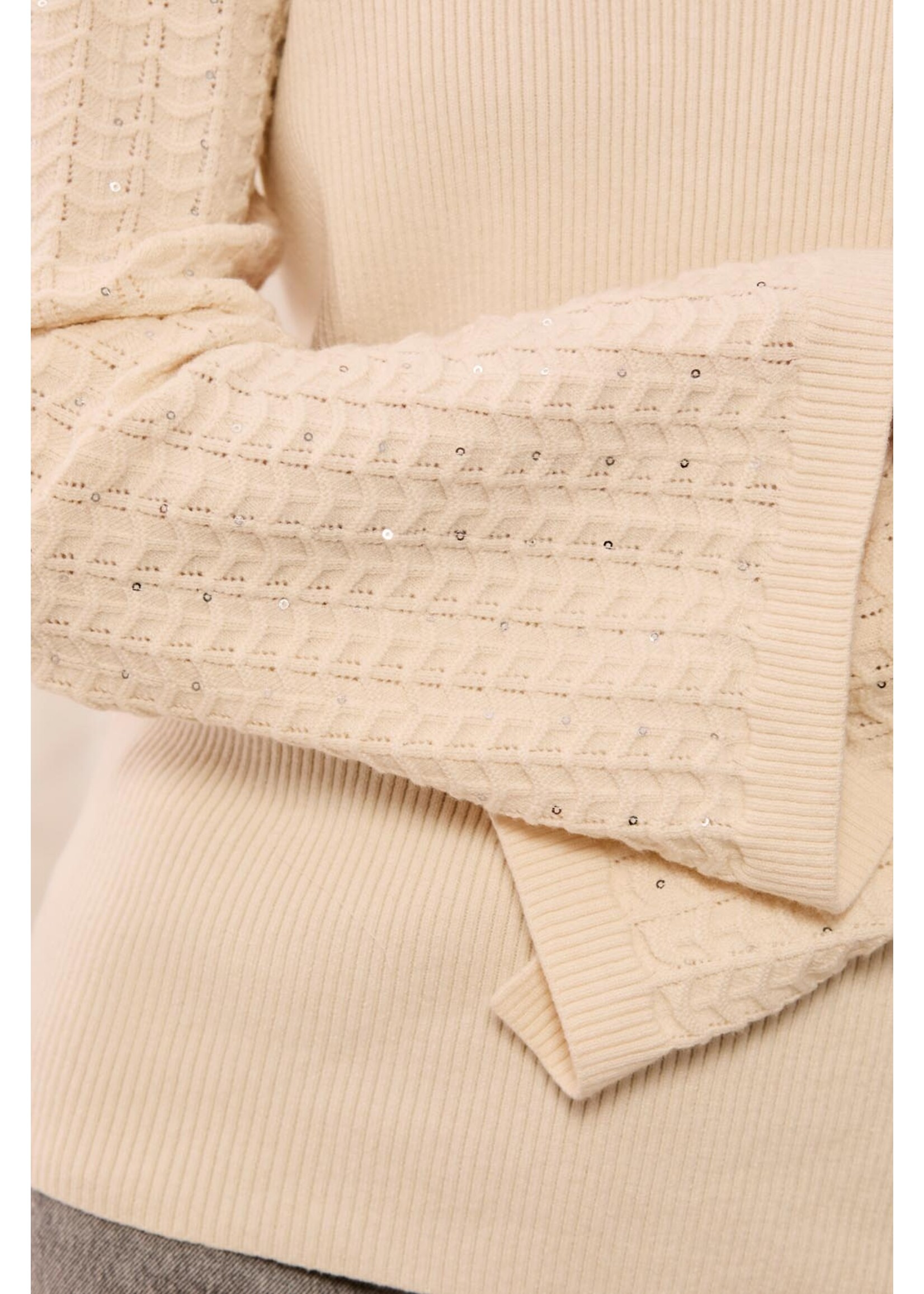 Tribal T Crew Neck Sweater w/Studded Slvs