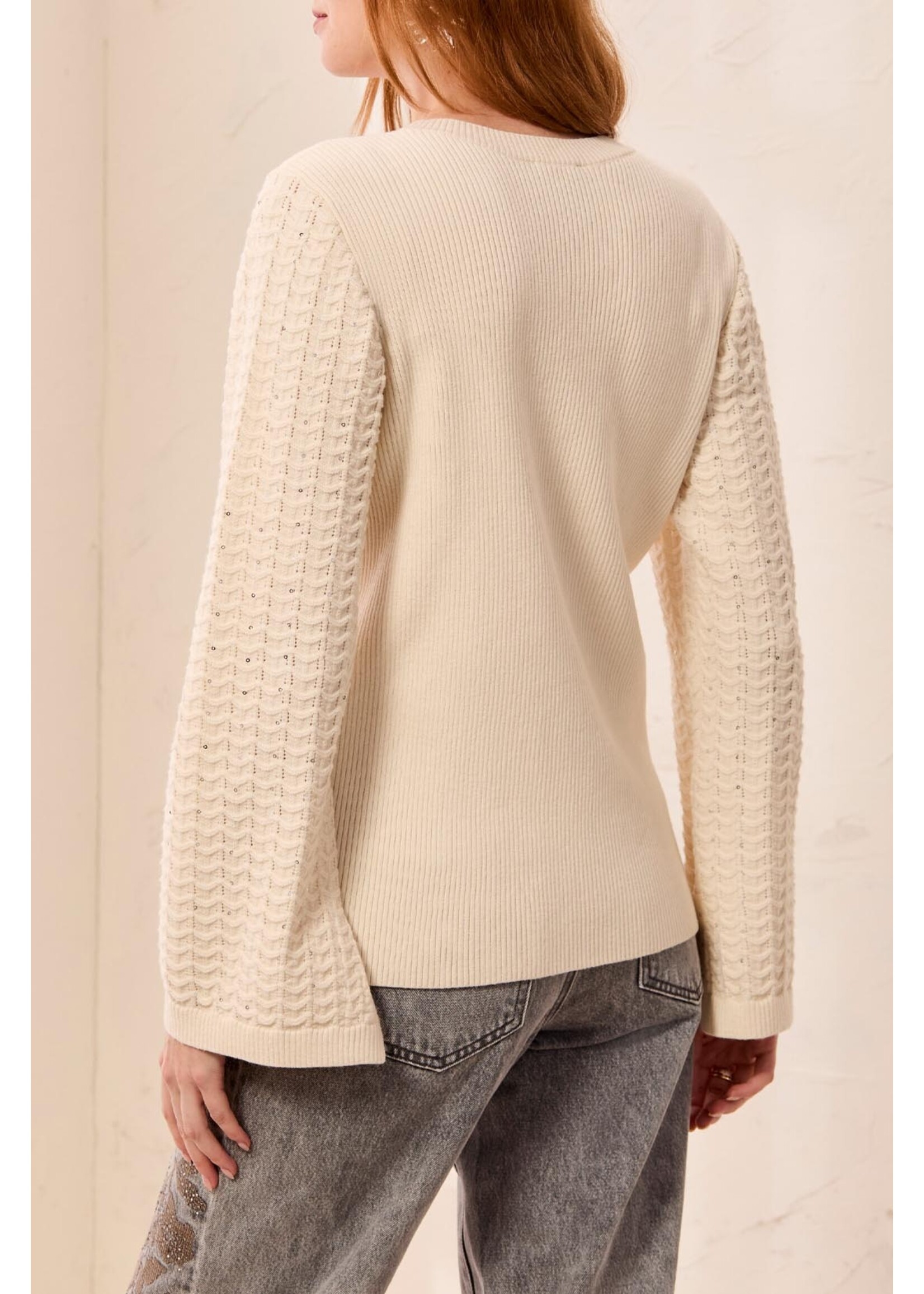 Tribal T Crew Neck Sweater w/Studded Slvs