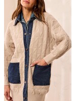 Tribal Mix Media Sweater Coatigan w/Denim Dtl