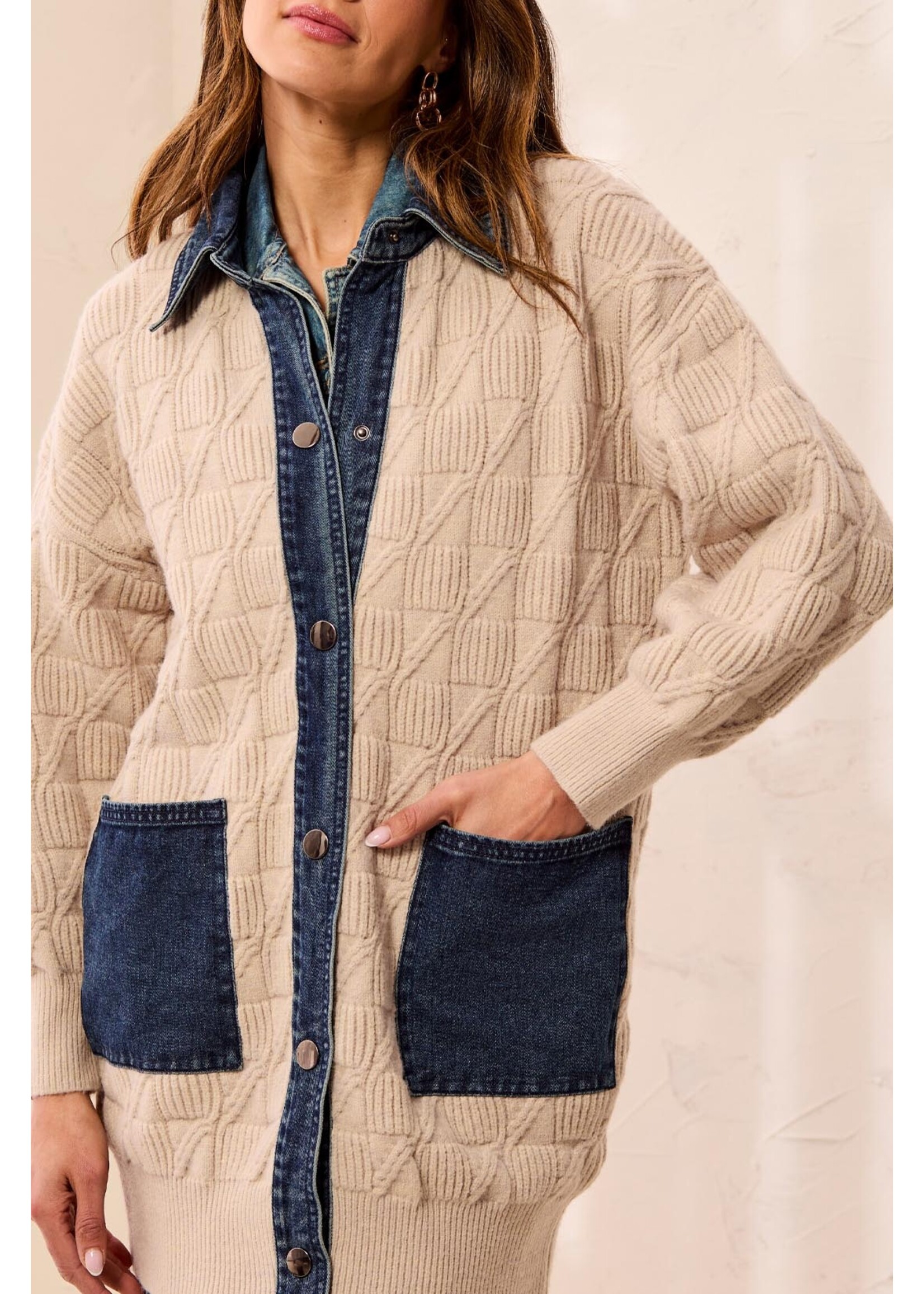 Tribal T Mix Media Sweater Coatigan w/Denim Dtl