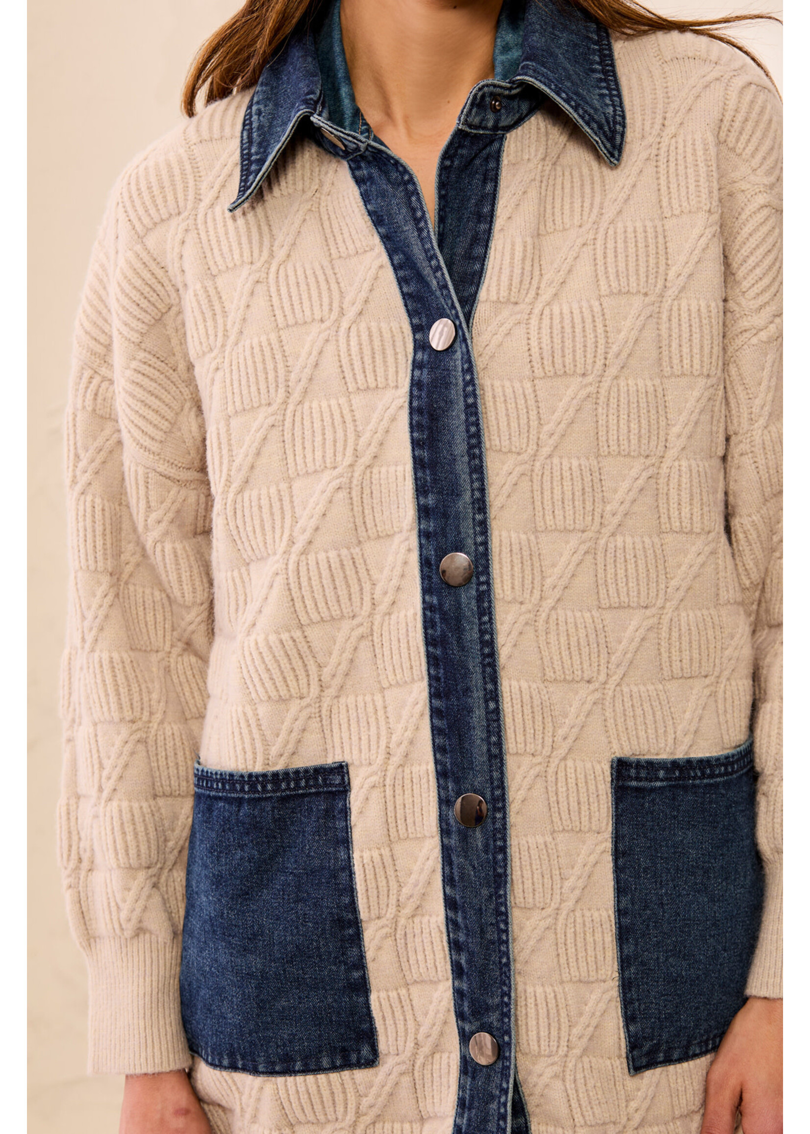 Tribal T Mix Media Sweater Coatigan w/Denim Dtl