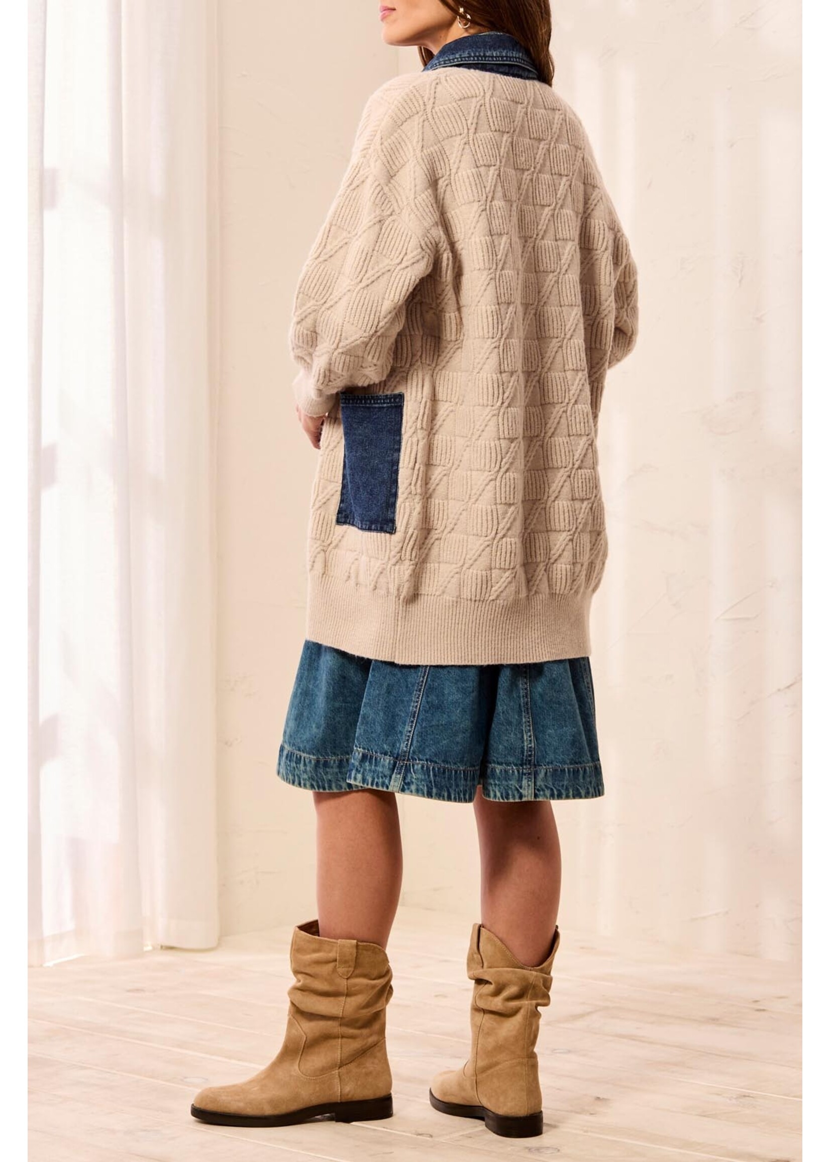 Tribal T Mix Media Sweater Coatigan w/Denim Dtl