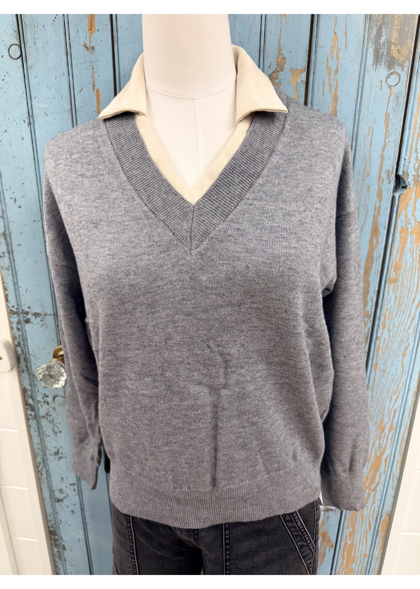 THML THML Grey Double Layer Knit Top