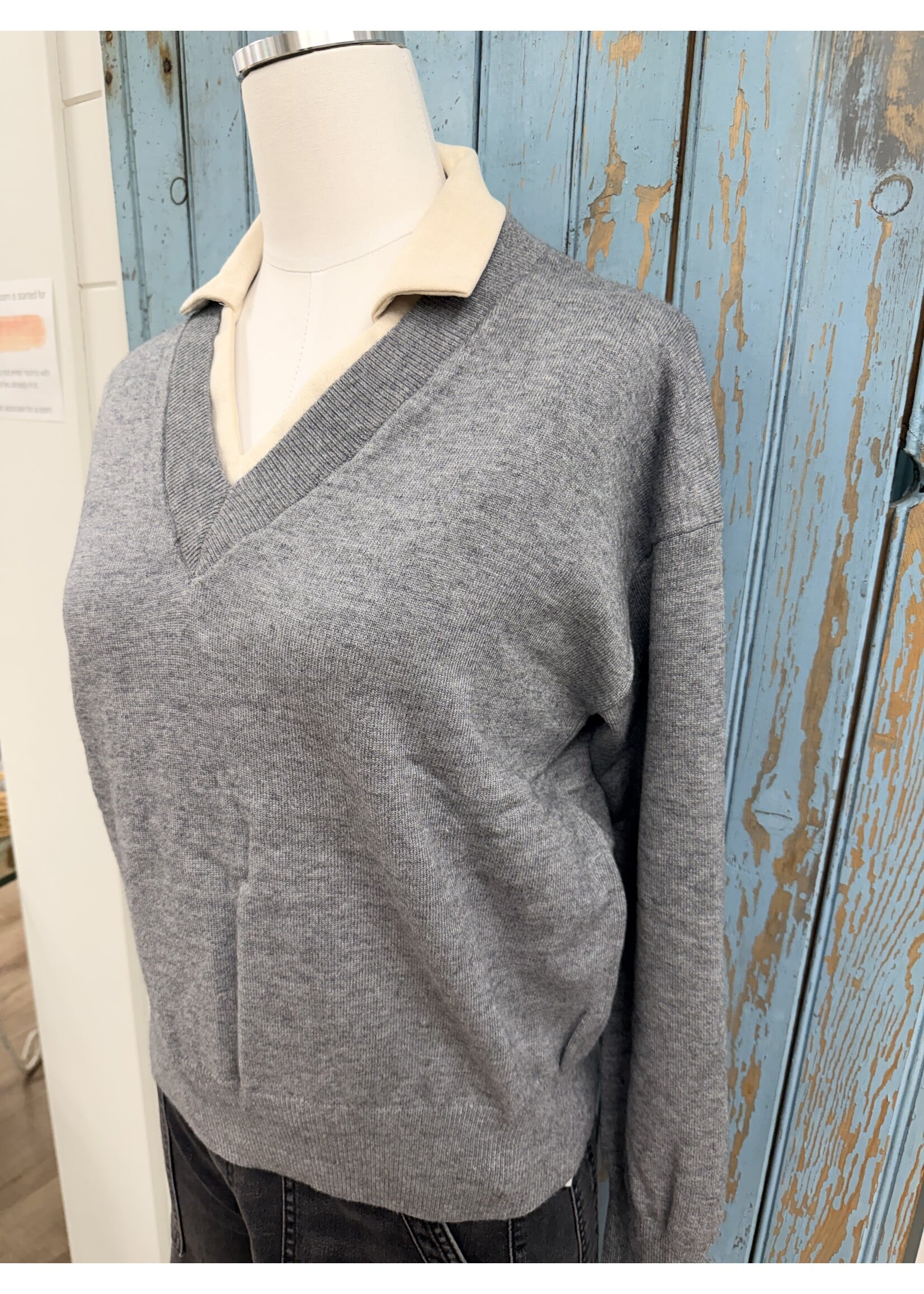 THML THML Grey Double Layer Knit Top