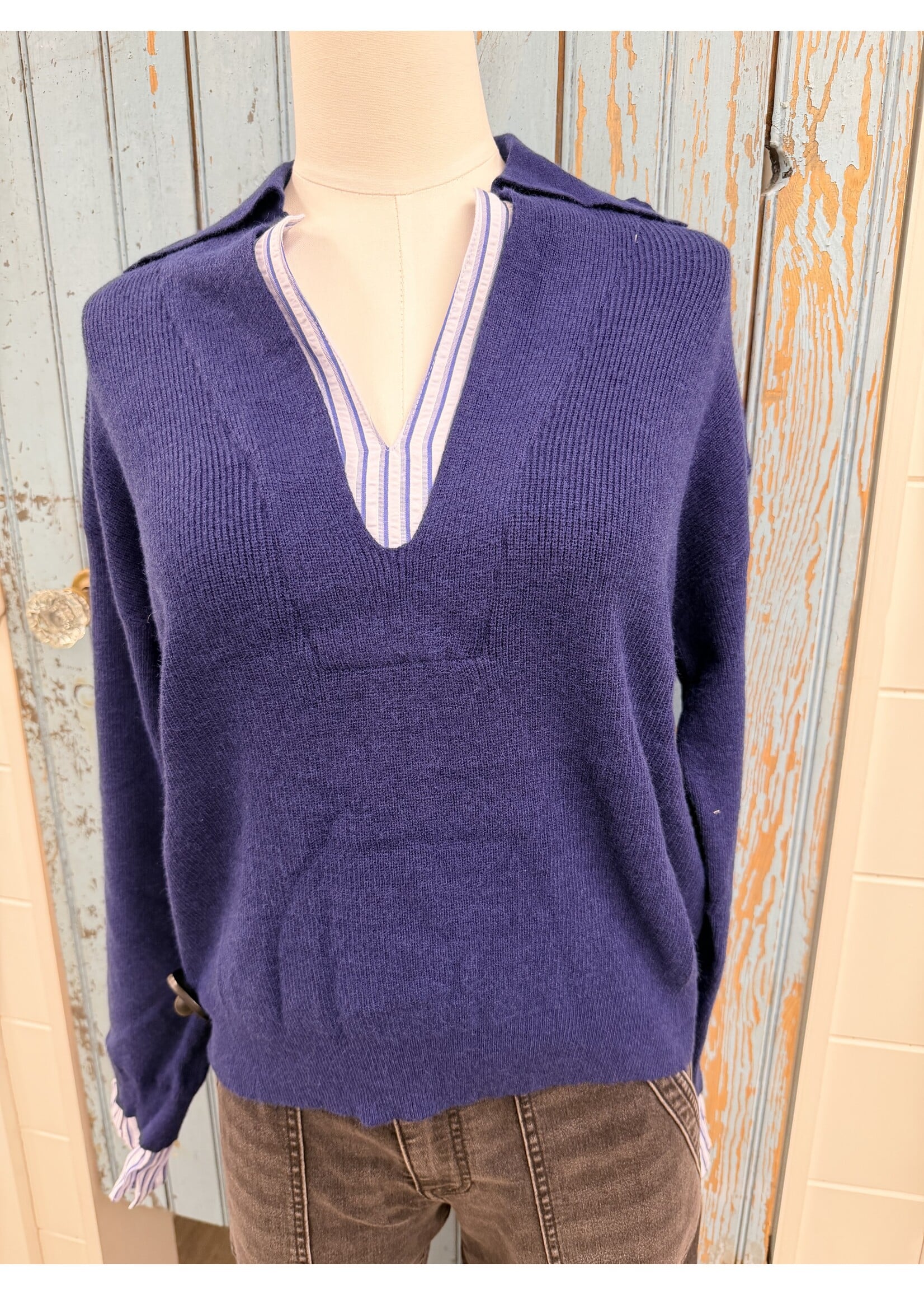 THML THML Navy Knit Collared Top