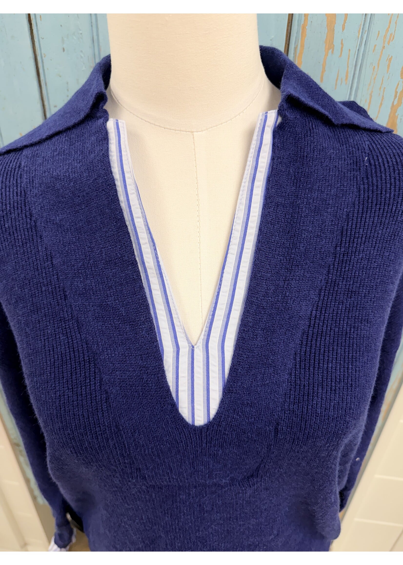 THML THML Navy Knit Collared Top