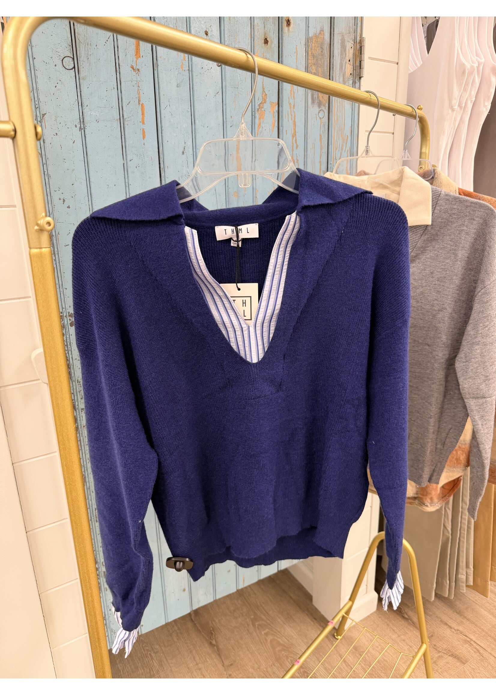 THML THML Navy Knit Collared Top